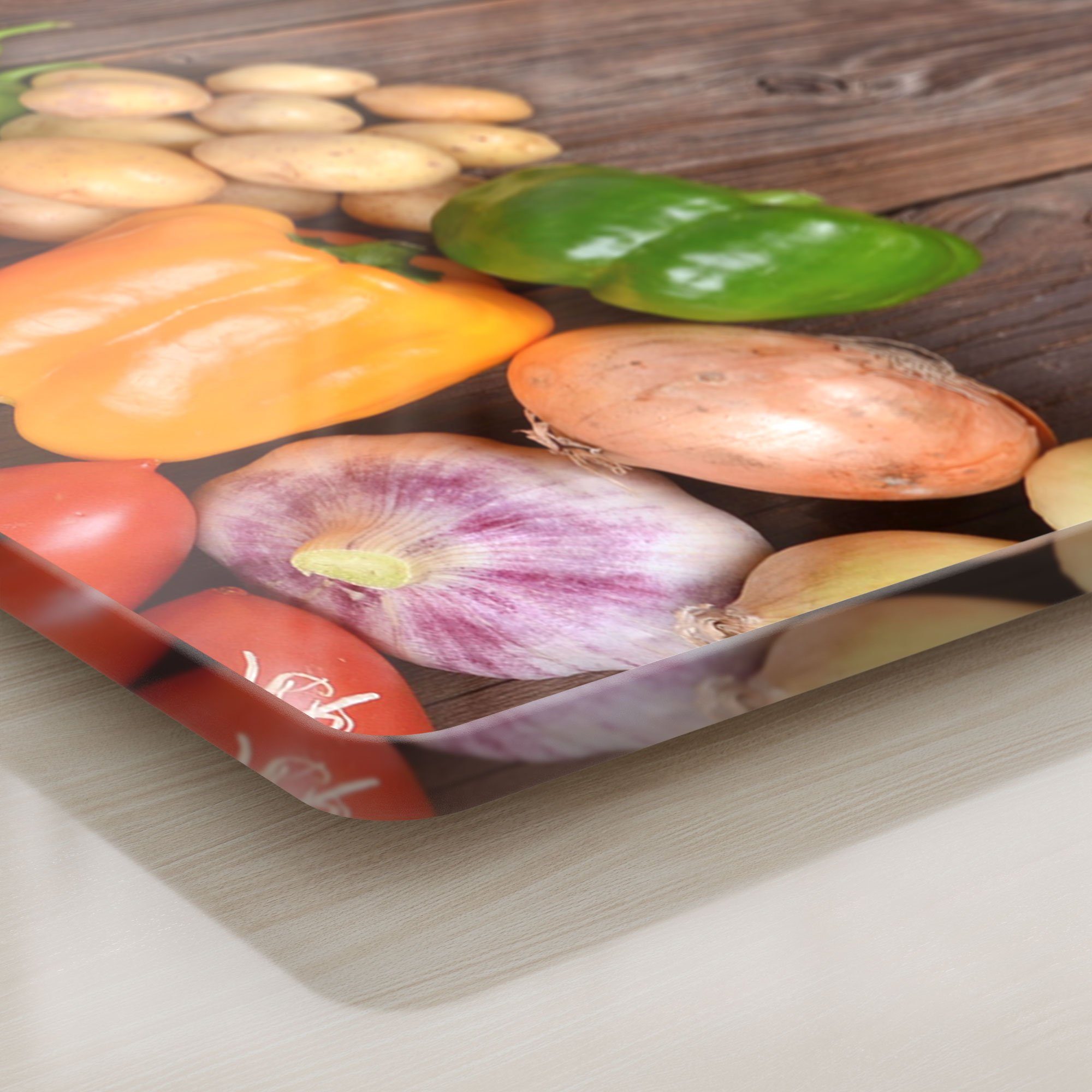 Glas, 'Frisches DEQORI auf Holz', Schneideplatte Gemüse Frühstücksbrett Schneidebrett Platte