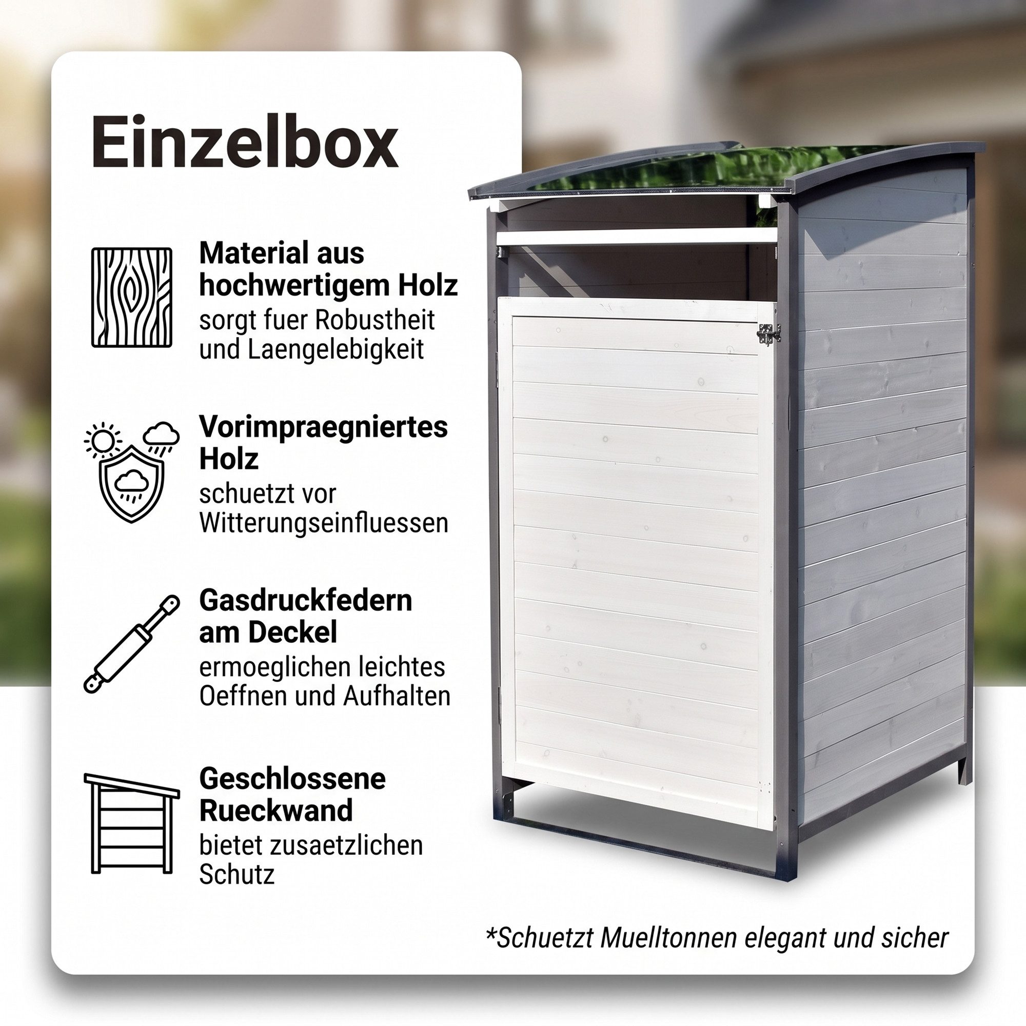 Mucola Mülltonnenbox Mülltonnenverkleidung Einzelbox Mülltonne 240L Anbaubox Zinkdach (Stück), Witterungsbeständig