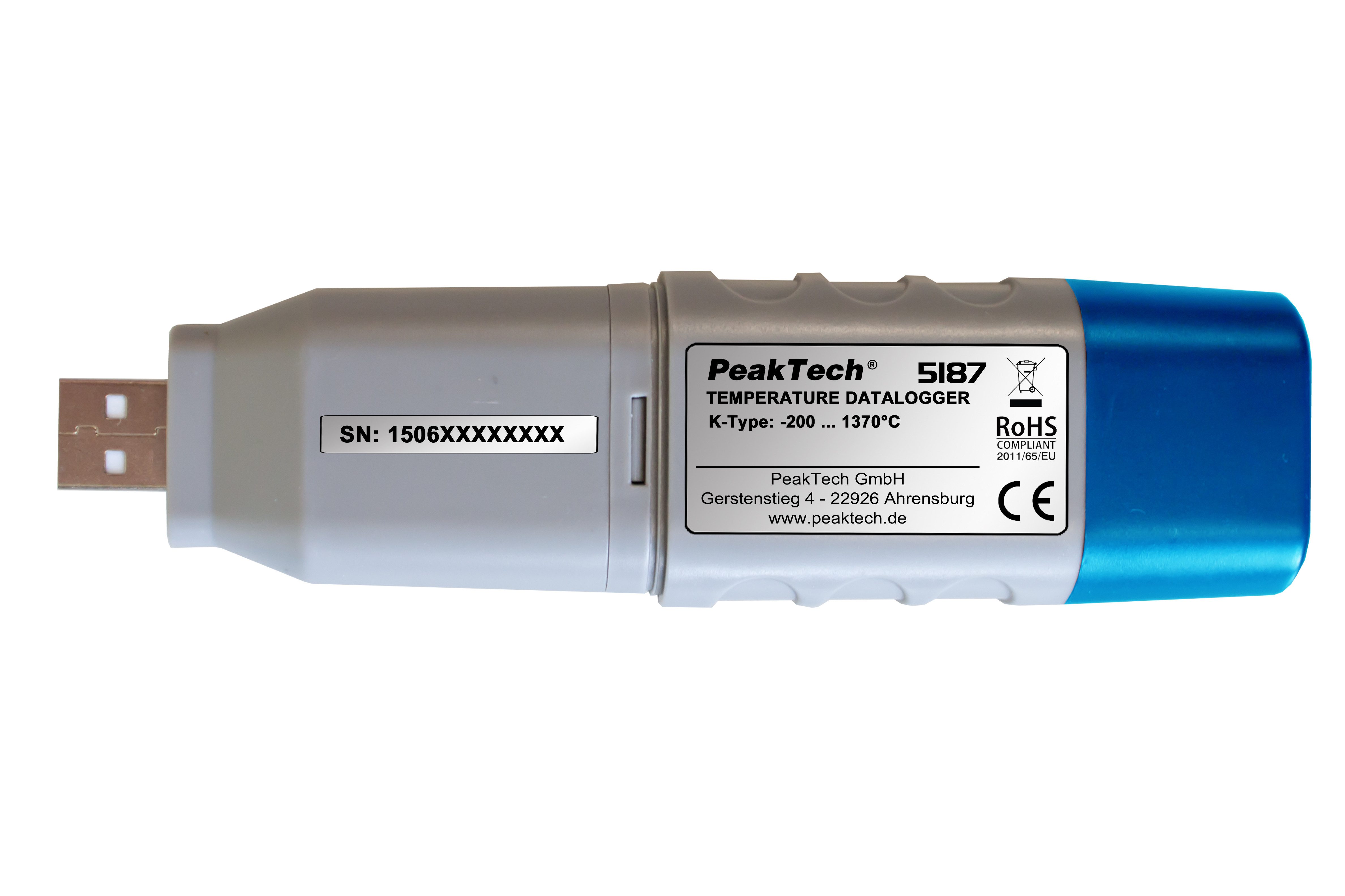 PeakTech Klimamesser USB-Datenlogger Typ-K Temperatur -200 bis 1.300°C