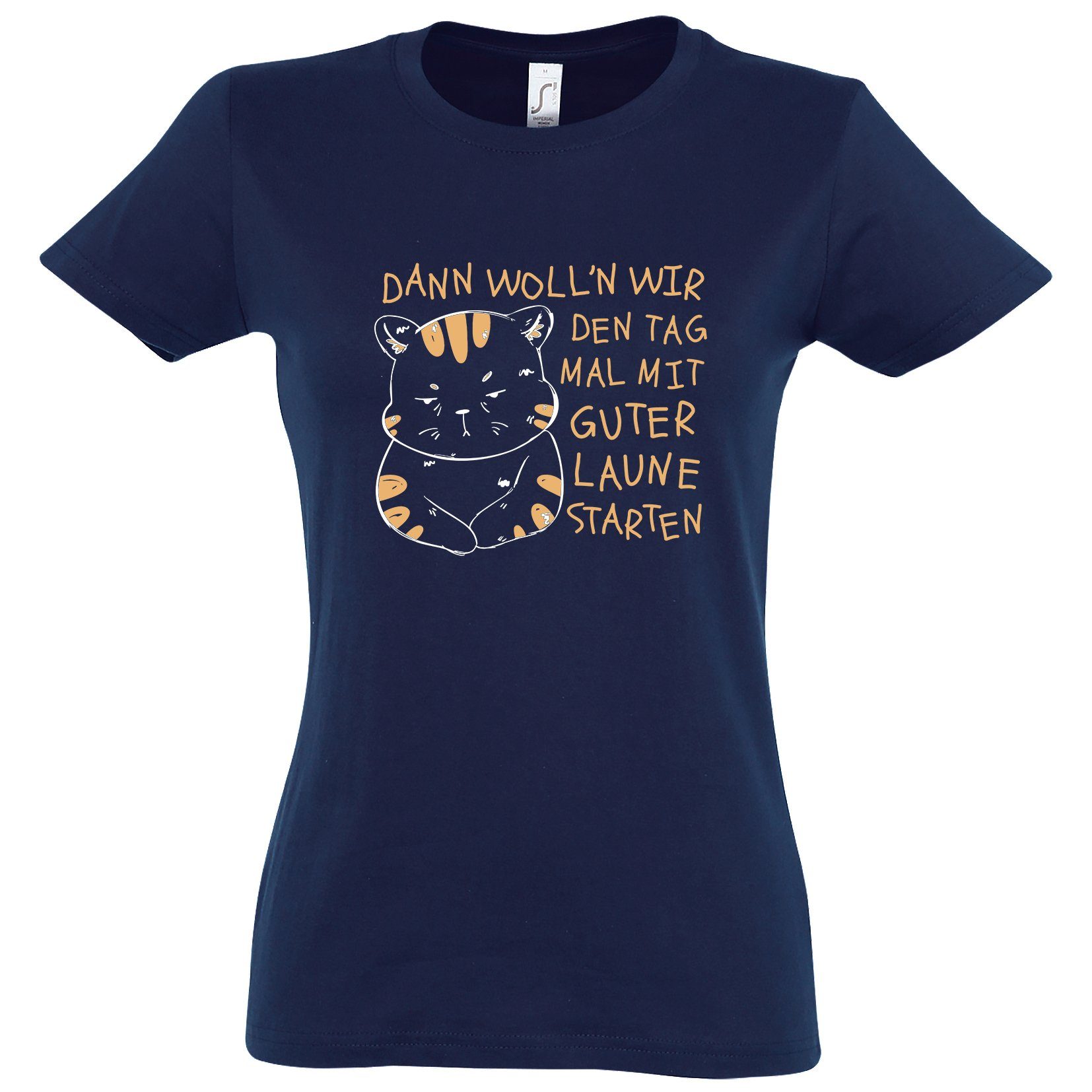 Youth Designz T-Shirt Starten Wir Den Tag Mit Gute Laune Damen Shirt mit trendigem Frontprint
