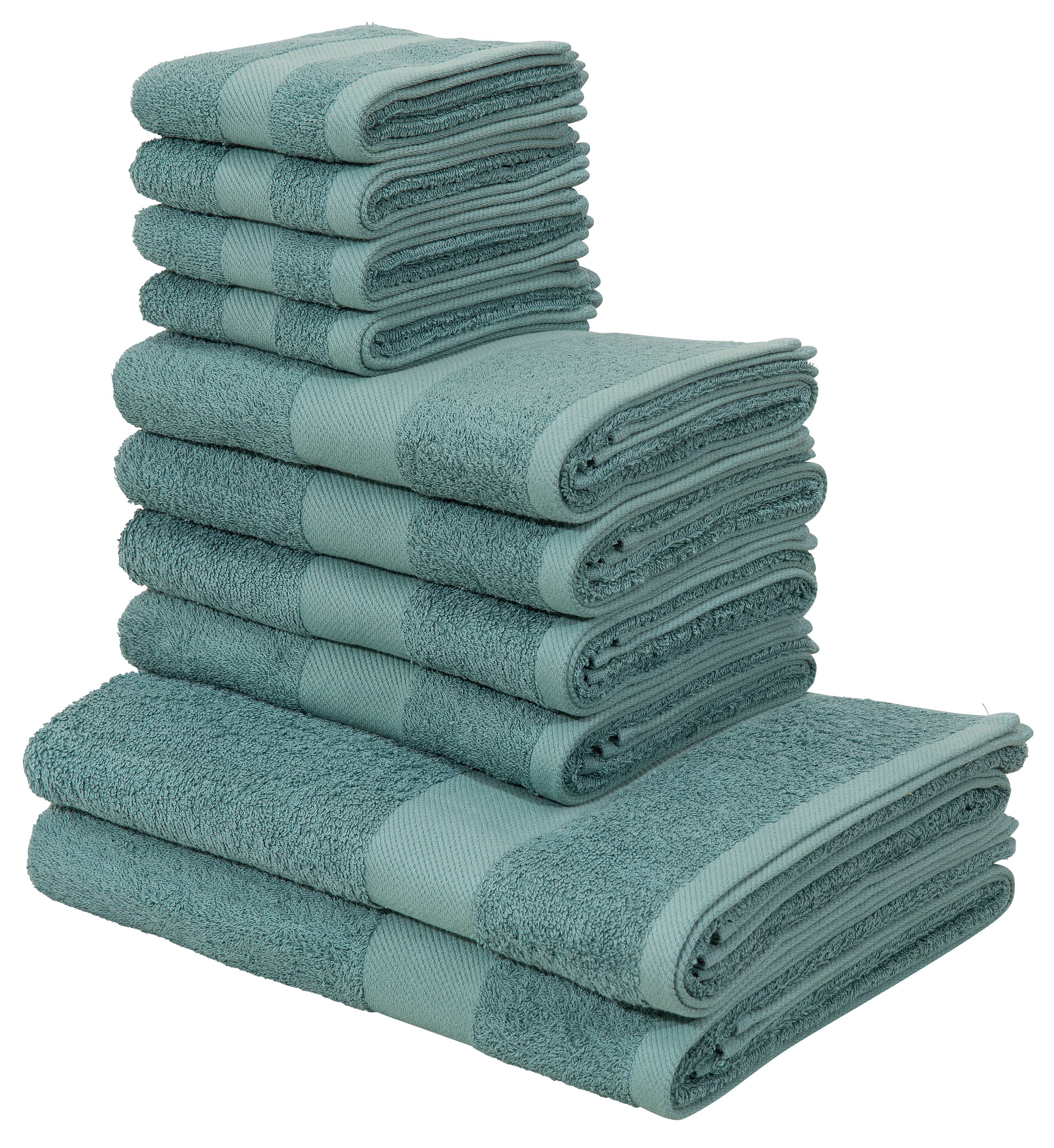 my home Handtuch Set Melli, Walkfrottee, (Set, 10-tlg), Handtuchset in dezenten Farben, 100% Baumwoll-Handtücher rauchgrün