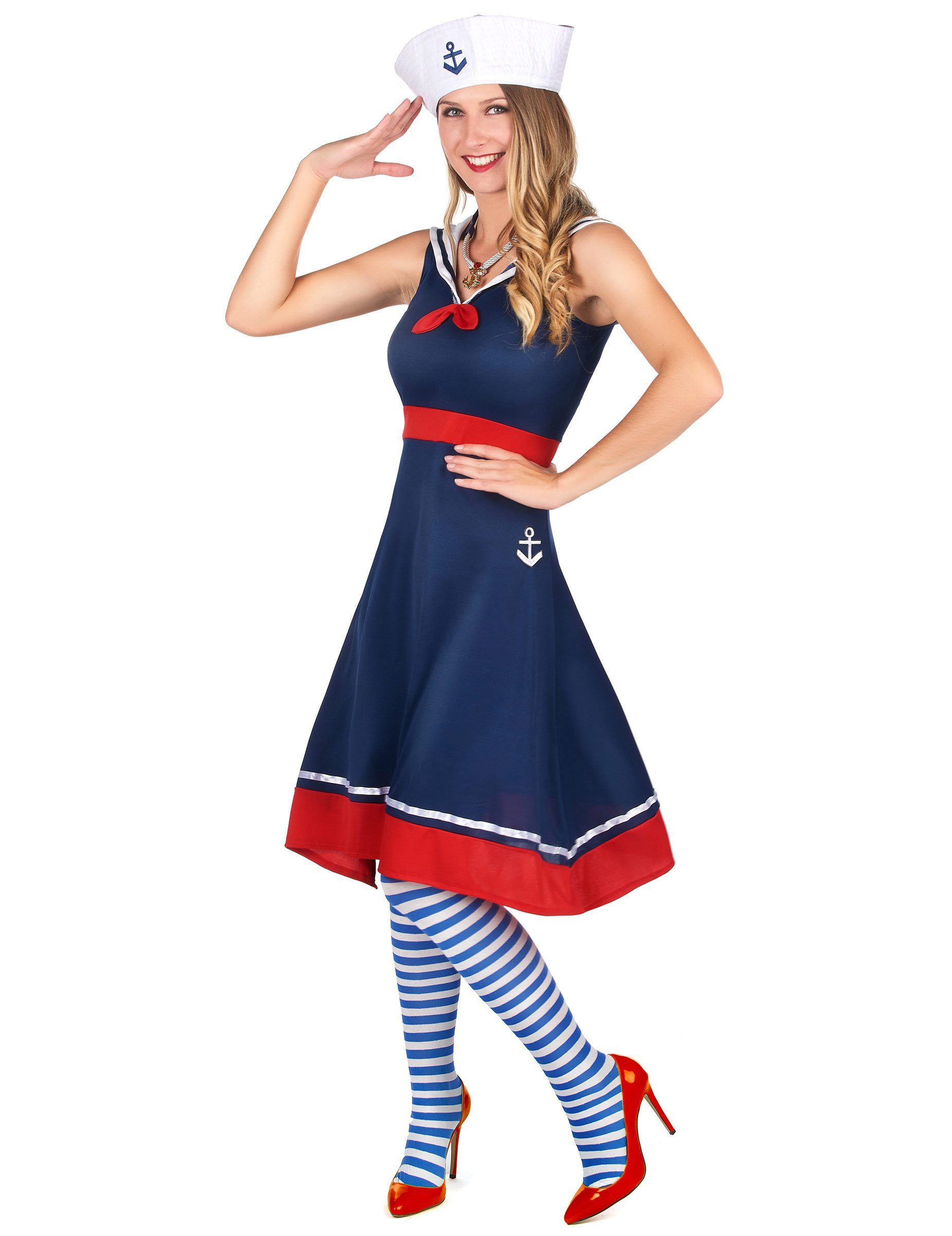 JADEO Kostüm Marine-Kostüm für Damen Faschingskostüm blau-rot-weiss