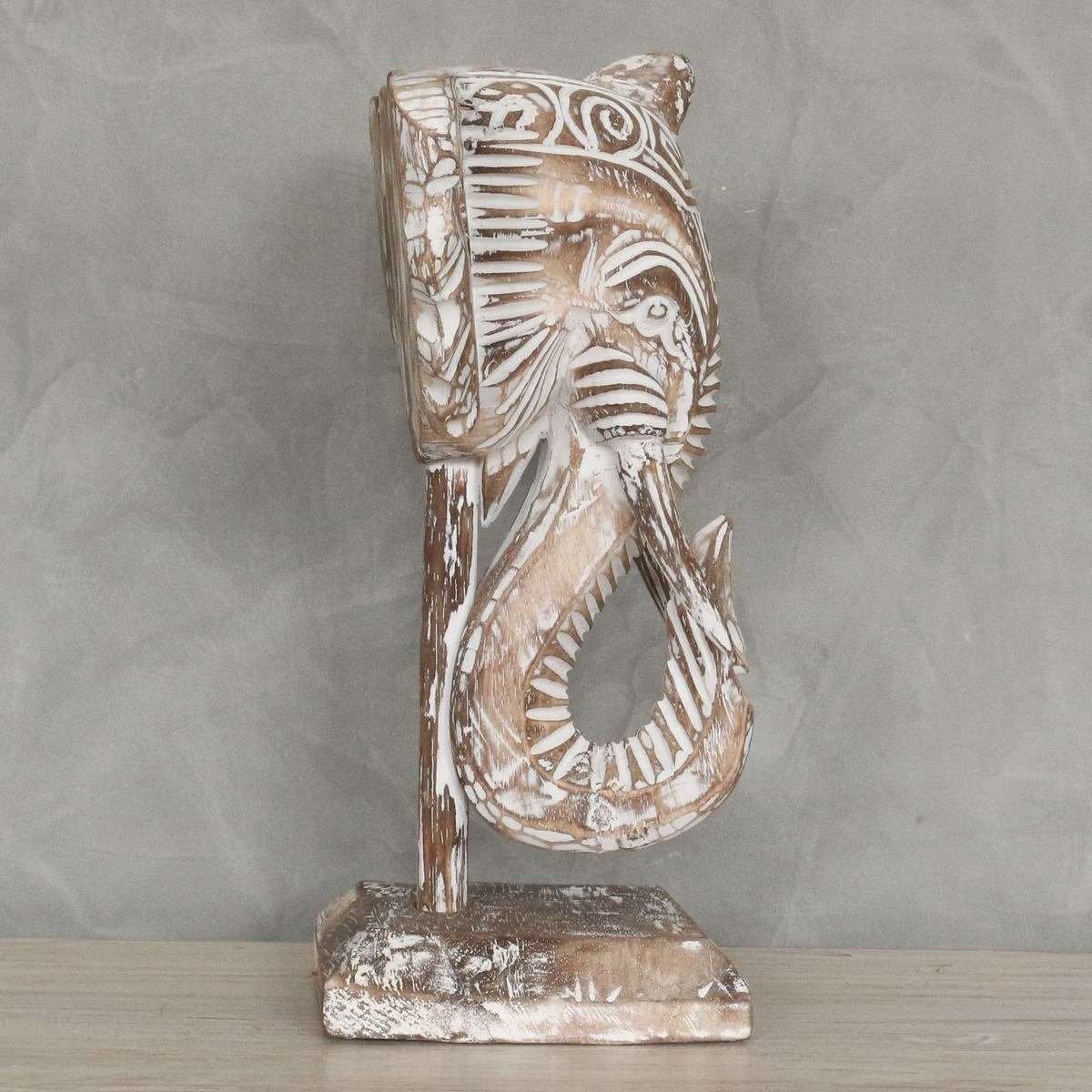 Braunwash Skulptur Handarbeit im St), Galerie Oriental Elefantenkopf Ursprungsland Dekofigur cm (1 Holz 50 mittel Herstellung in traditionelle