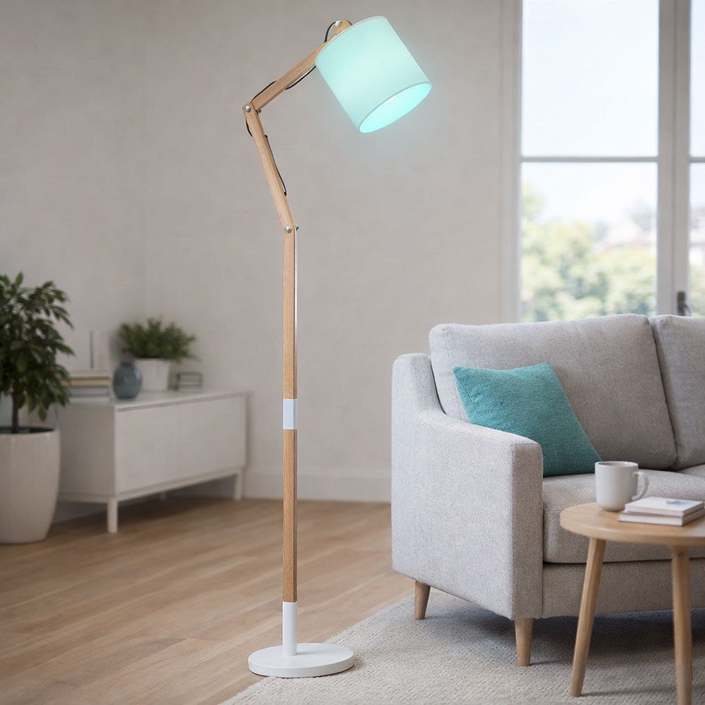 GLOBO LIGHTING LED Stehlampe, Leuchtmittel inklusive, Warmweiß, Farbwechsel, Stehlampe Standleuchte RGB LED Holz weiß mit Gelenkarm Höhe 172 cm