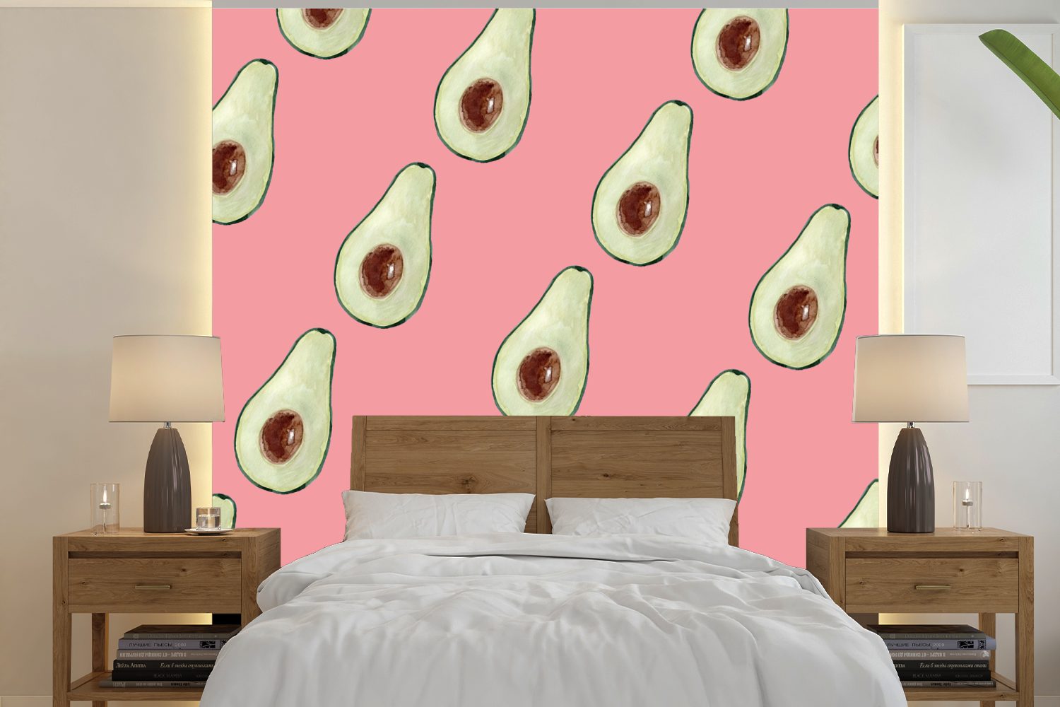 MuchoWow Fototapete Avocado Tapete Wandtapete bedruckt, - Rosa Schlafzimmer, Matt, Vinyl - Wohnzimmer (5 für Frucht, oder St)