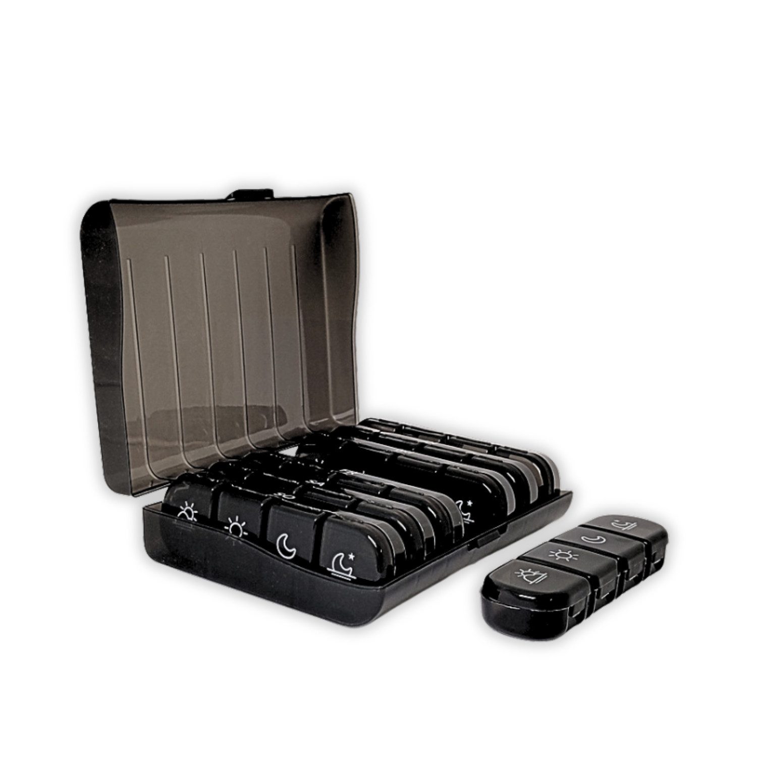 Frohbach Pillendose 7 Tage Tablettenbox - Für 1 Woche, 4 Fächer pro Tag, Schwarz (1 St)