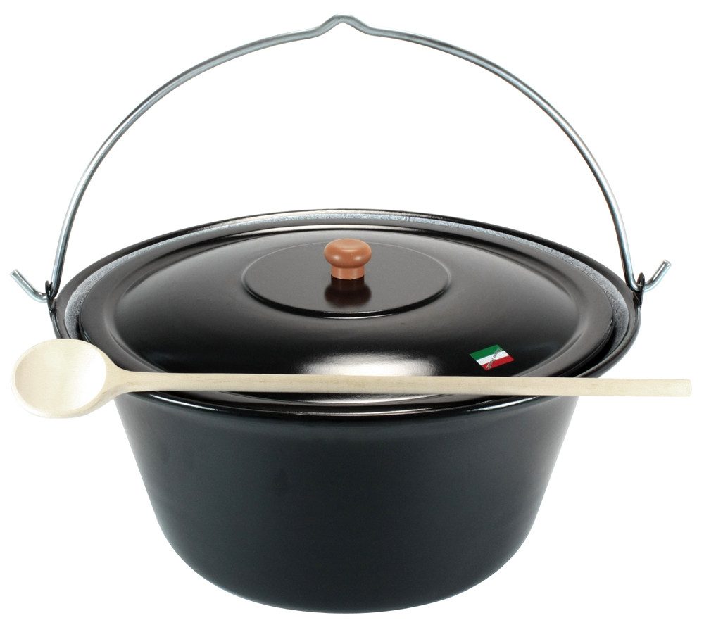 Grillplanet Schwenkgrill Gulaschkessel von Grillplanet 22 Liter mit Deckel und Kochlöffel