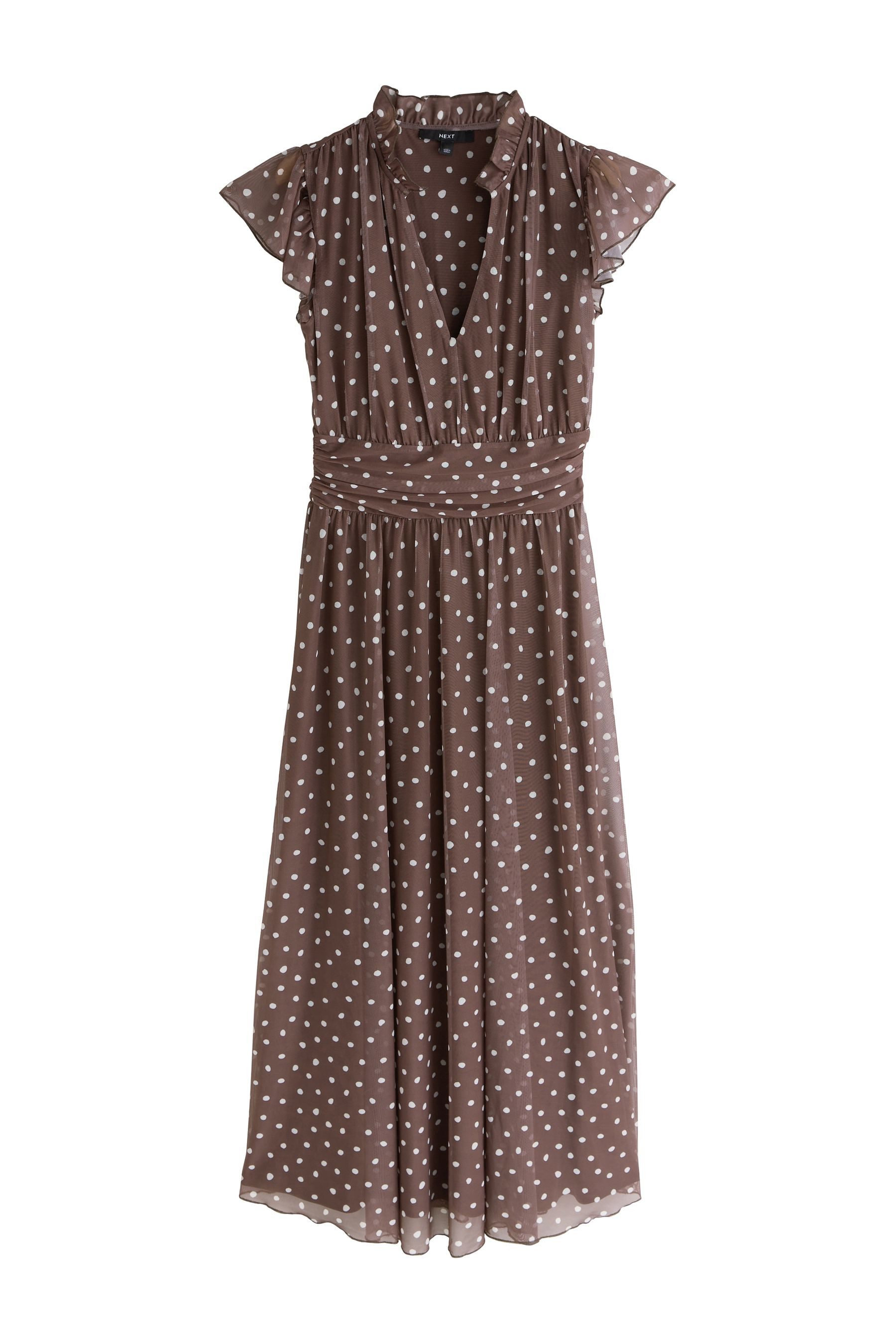 Next Midikleid Plissiertes Mesh-Midikleid mit V-Ausschnitt (1-tlg)