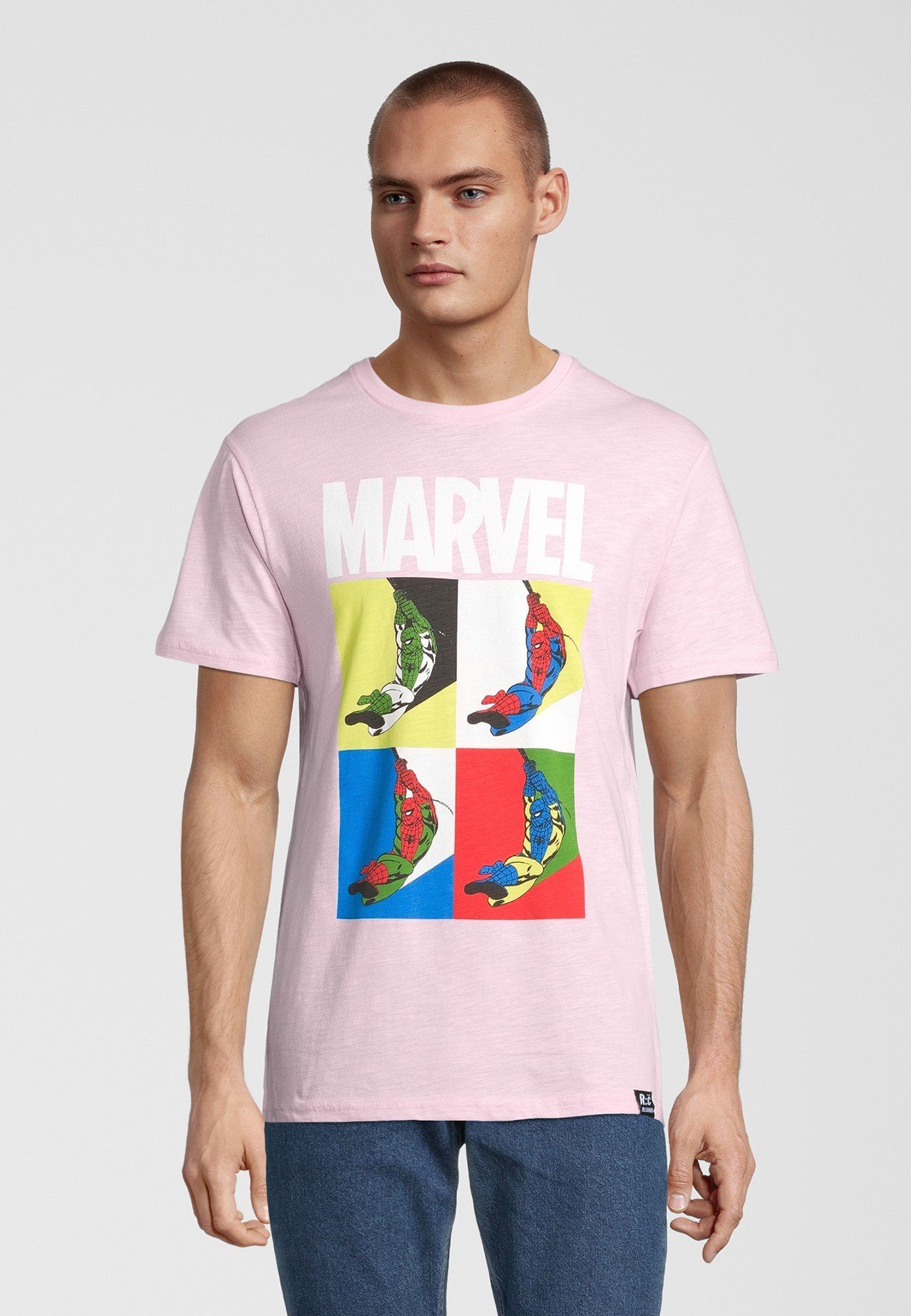 Recovered T-Shirt Marvel Spider-Man Pop Art Pink GOTS zertifizierte Bio-Baumwolle