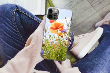 MuchoWow Handyhülle Blumen - Mohn - Frühling - Natur - Rot - Blau, Handyhülle Apple iPhone 12 Pro Max, Smartphone-Bumper, Print, Handy