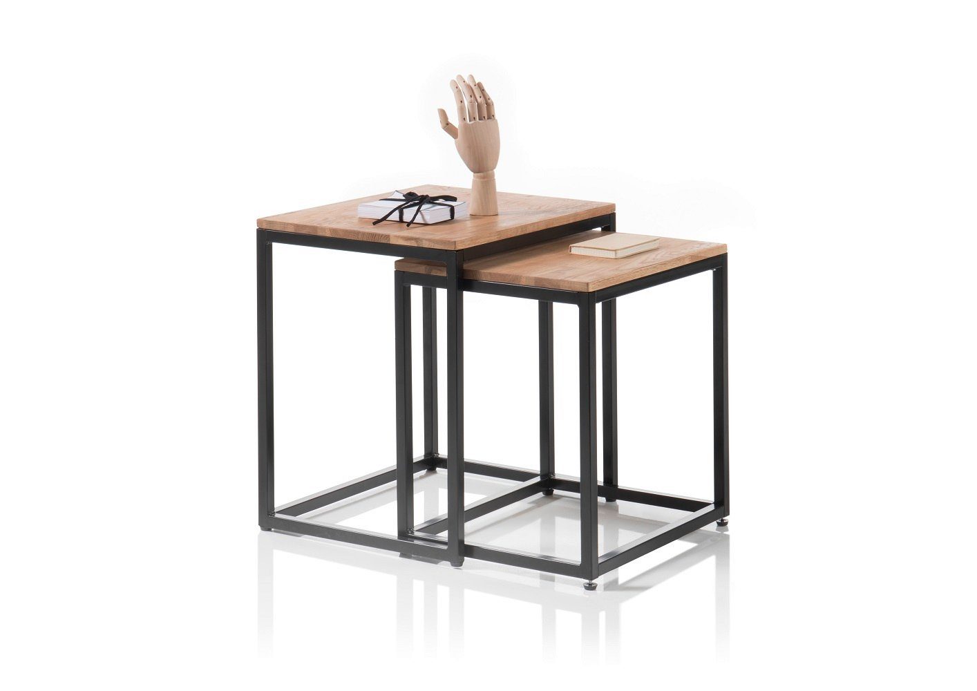 MCA furniture Couchtisch Sakur, 2er Set Asteiche-massiv quadratisch schwarz geölt 50 cm | Couchtische