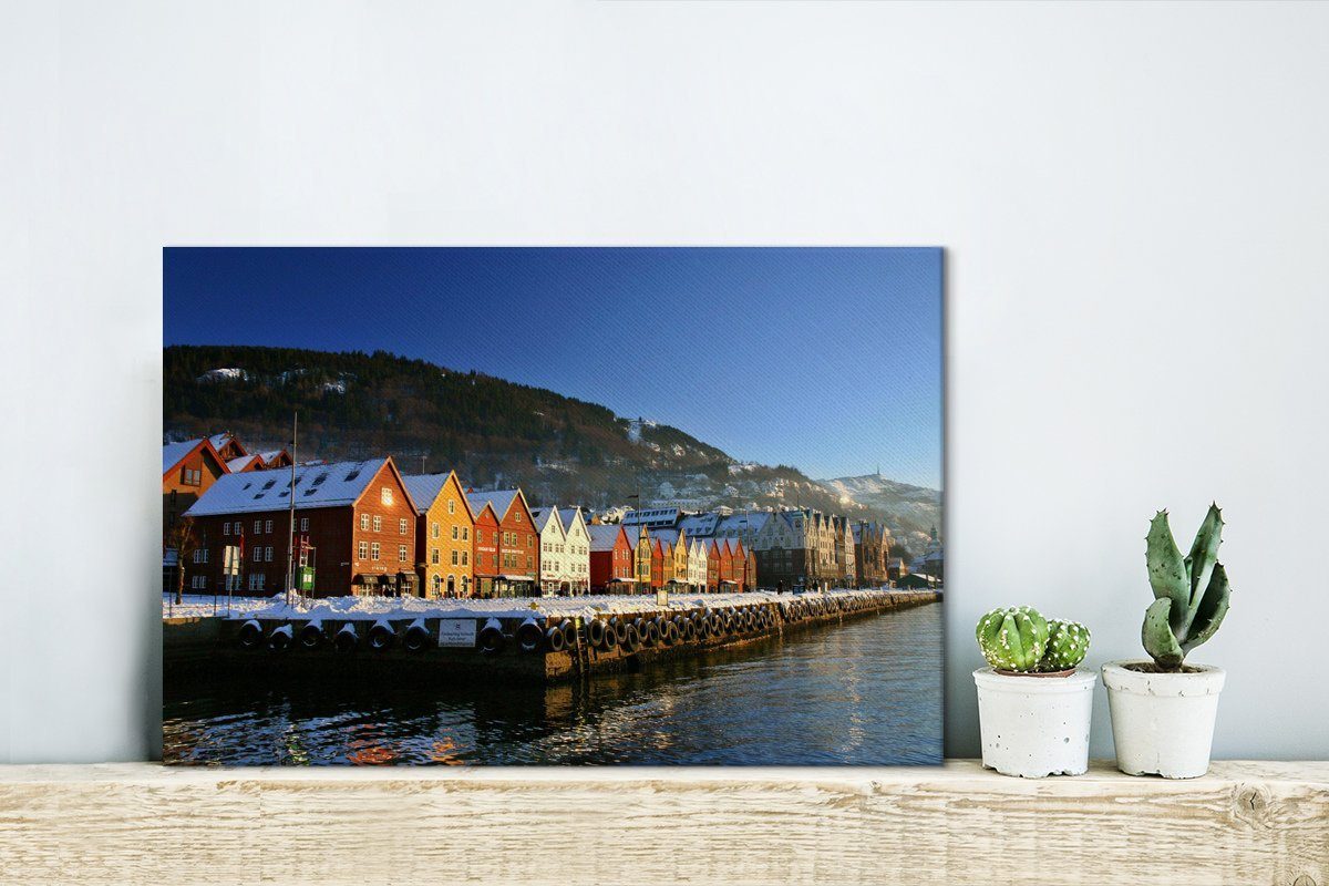 OneMillionCanvasses® in cm Häuser Bunte Trondheim, Wandbild Wasser 30x20 am Leinwandbild St), (1 Aufhängefertig, Wanddeko, Leinwandbilder,