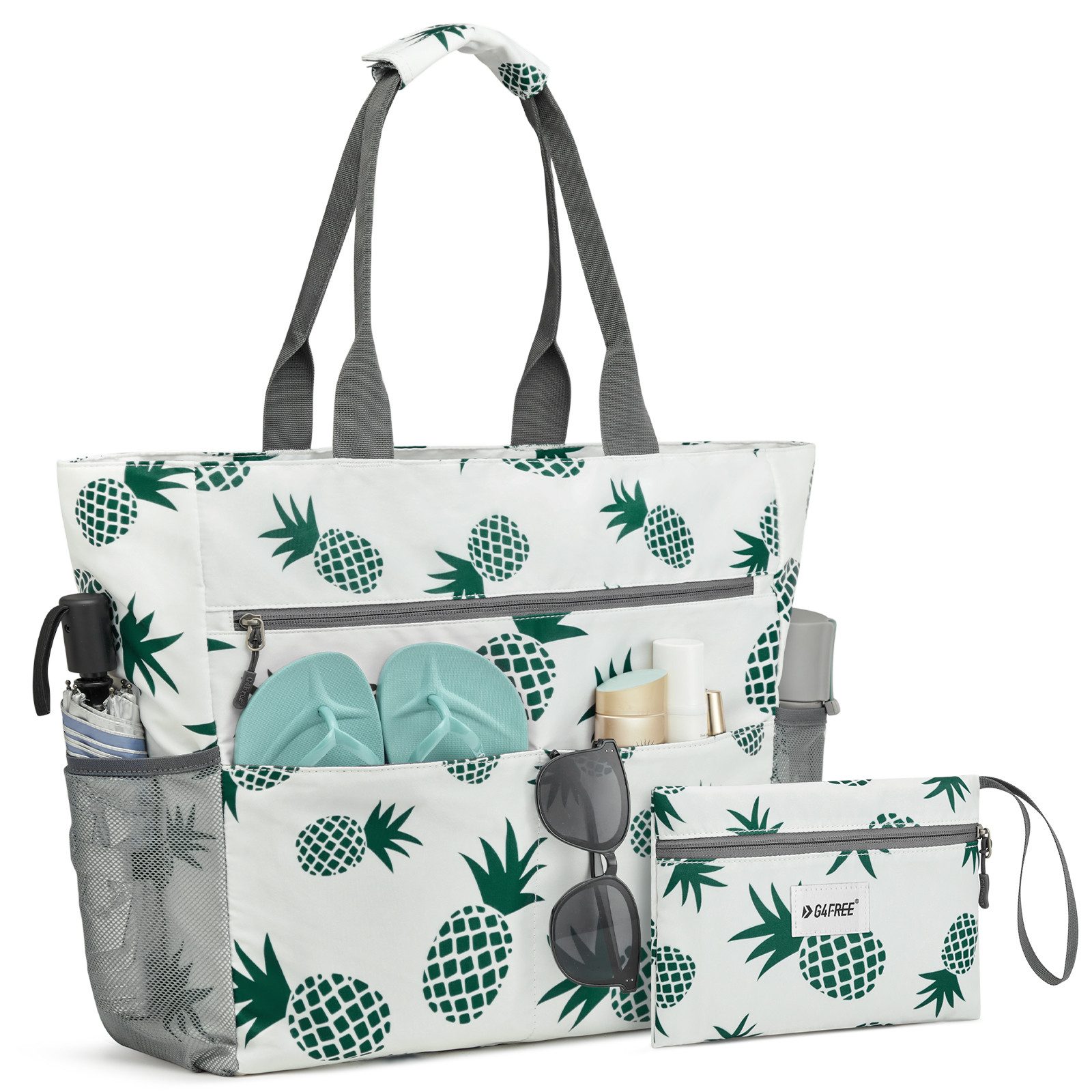 G4Free Strandtasche Strandtasche wasserdichte Handtasche sanddichte Freizeittasche, Tragetasche groß Reisetaschen faltbar für Frauen Praktische Aufteilung