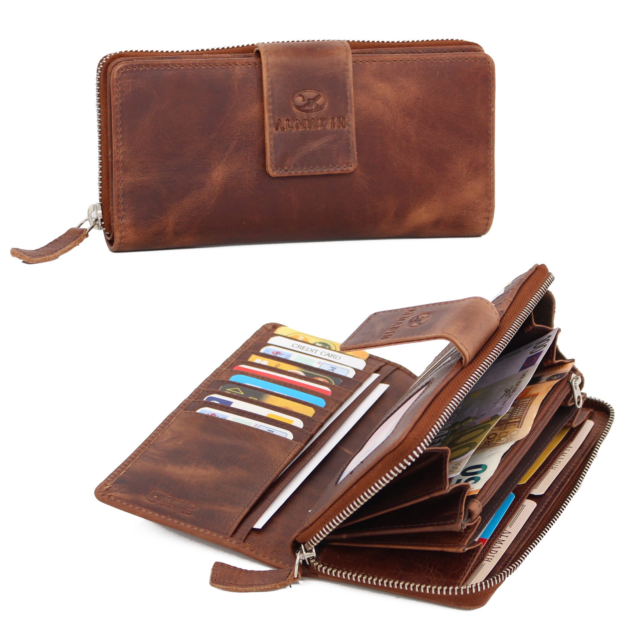 ALMADIH Geldbörse Damen leder mit 26 Kartenfächer Portemonnaie MILA mit Han günstig online kaufen