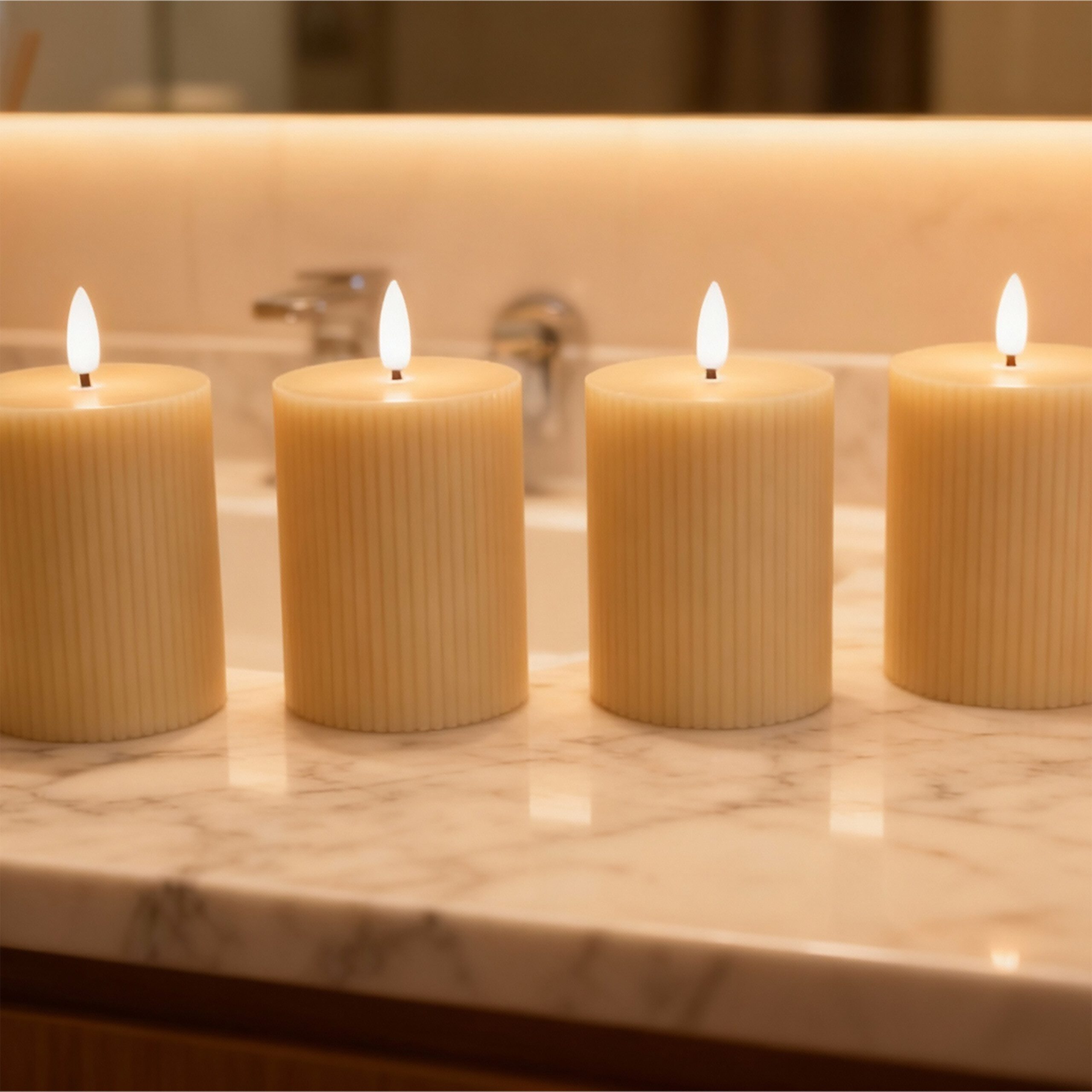 relaxdays LED-Kerze 4er Set 13 cm, Beige günstig online kaufen