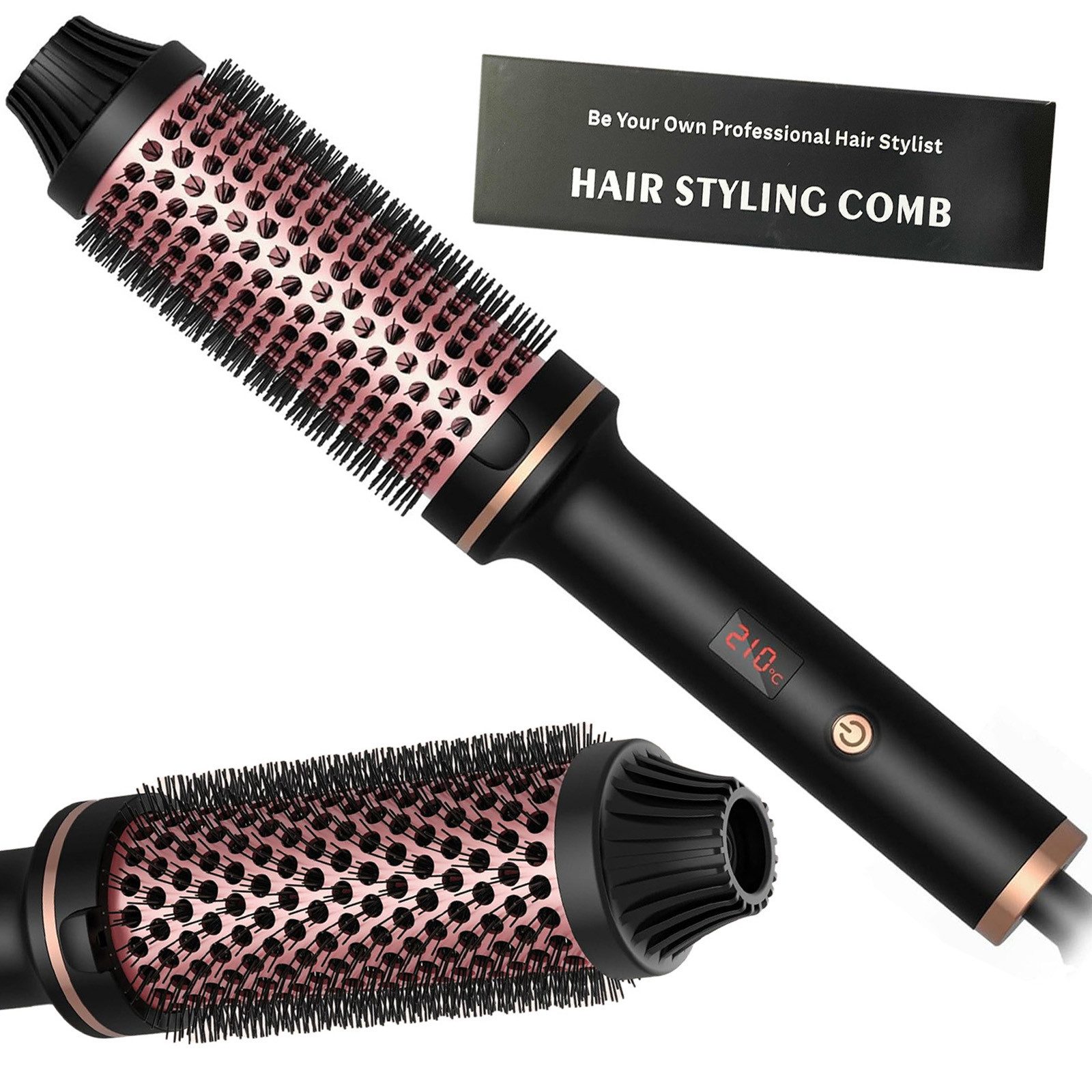 MODFU Haarglättbürste 3 IN 1 Warmluftbürste Glätteisen Rundbürste Lockenbürste, Heißluftbürste Glättbürste Turmalin Haar Keratinschutz mit 2 Voltage