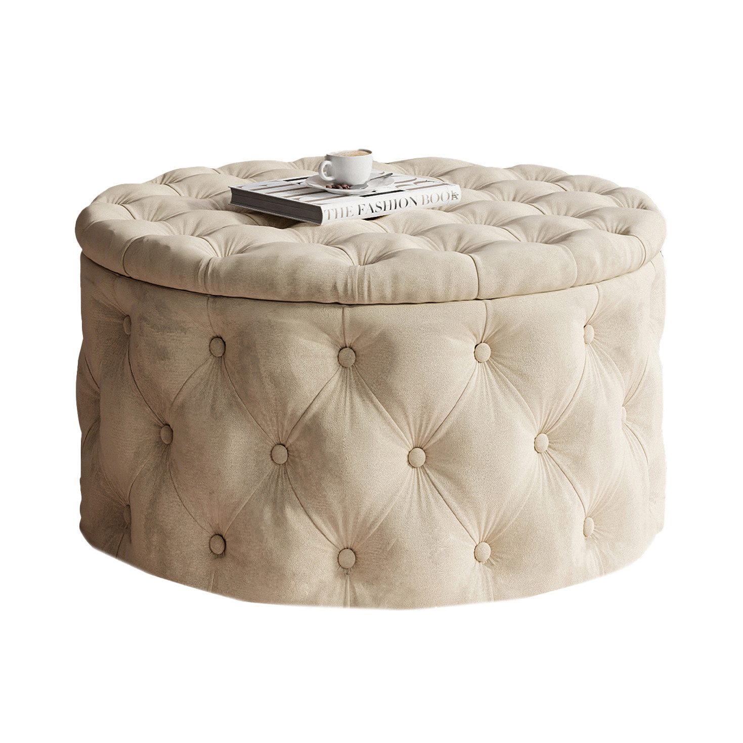 Lookway Hocker CHESTERFIELD runder gesteppter mit Staufach (1x Hocker), Durchmesser: ø70 cm