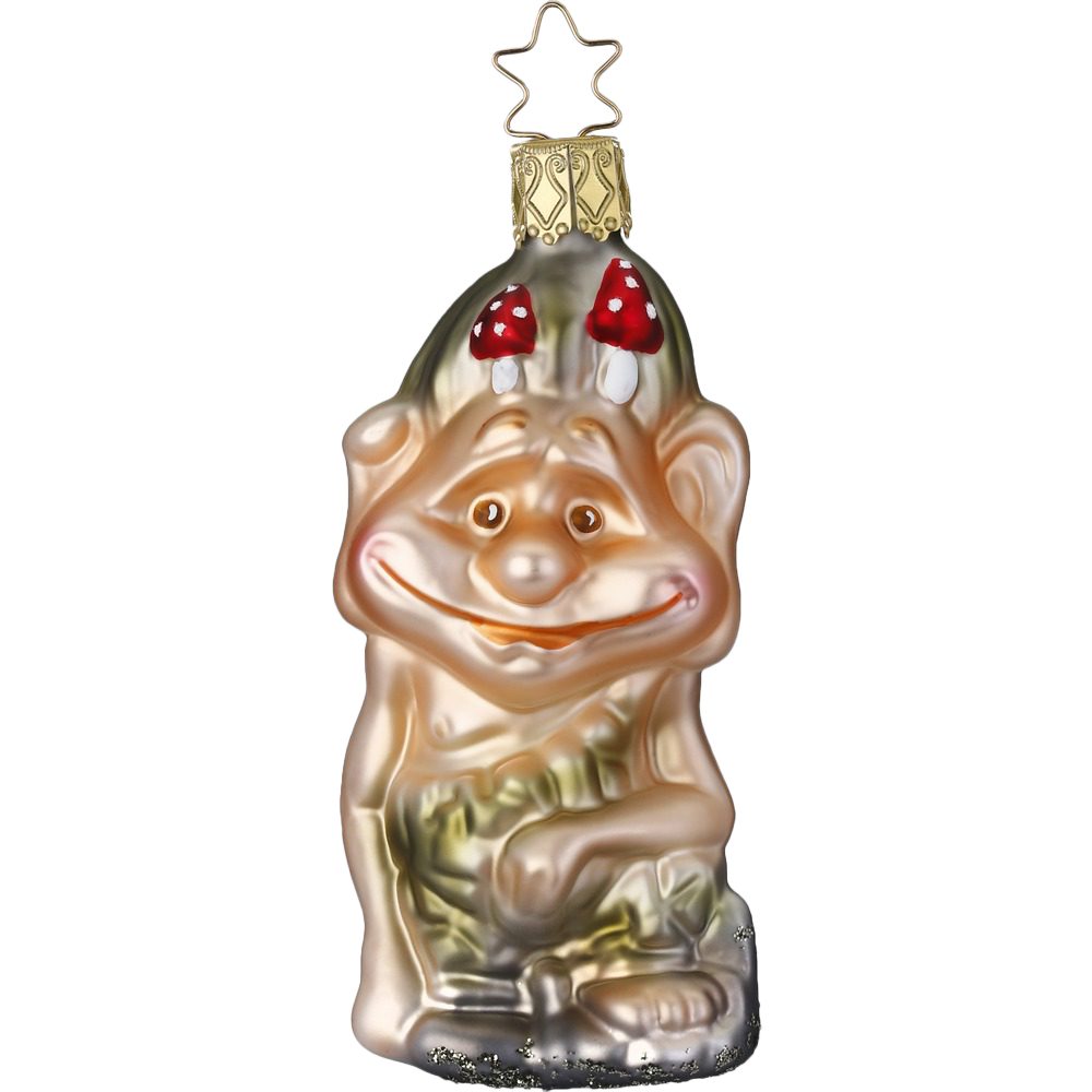 INGE-GLAS® Christbaumschmuck Harag Gnom aus der Anderswelt 10cm (1-tlg), leuchtet im Dunkeln, mundgeblasen, handbemalt