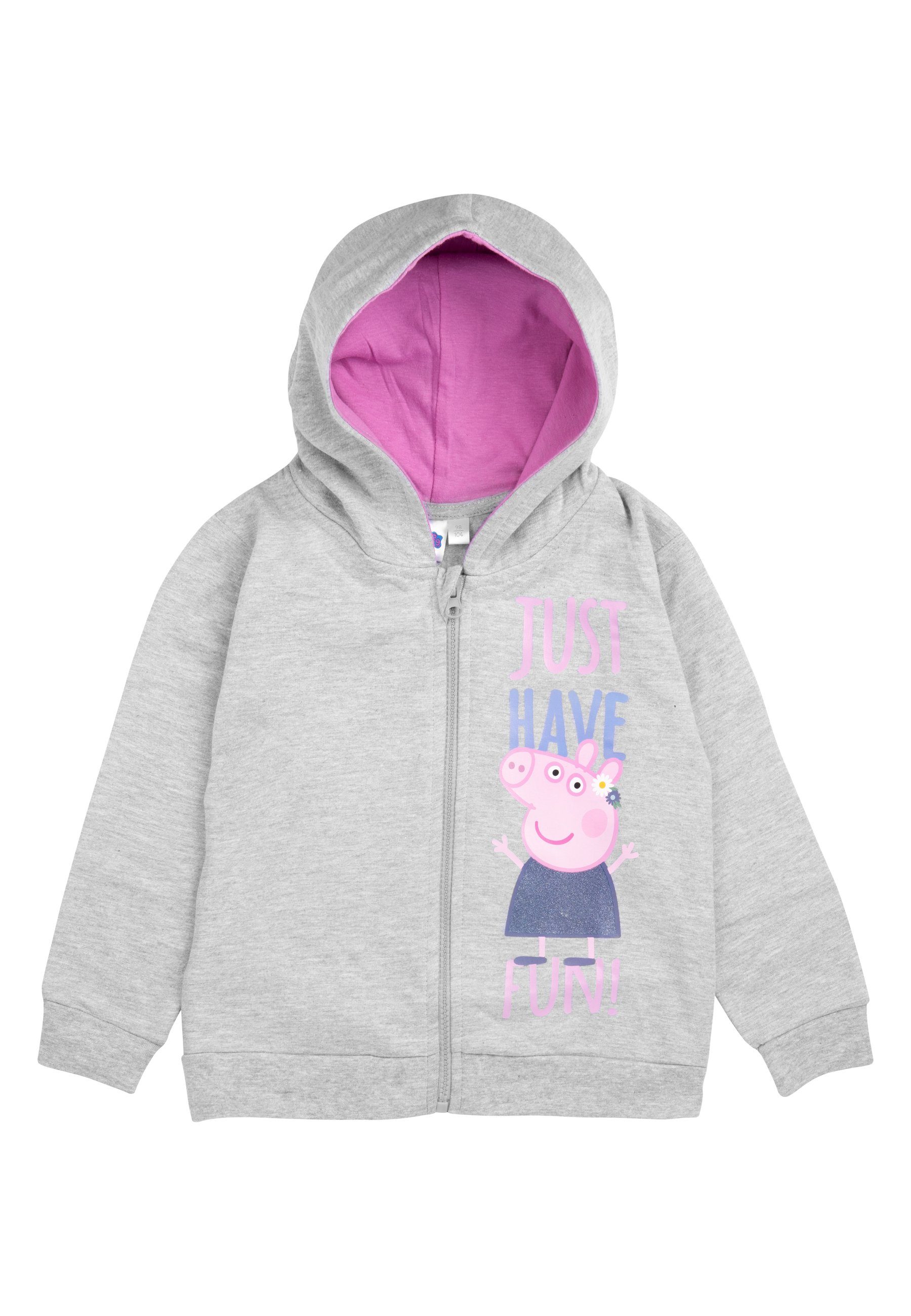 United Labels® Sweatjacke Peppa Mädchen Glitterprint Kapuzenpullover - mit Grau Hoodie Wutz