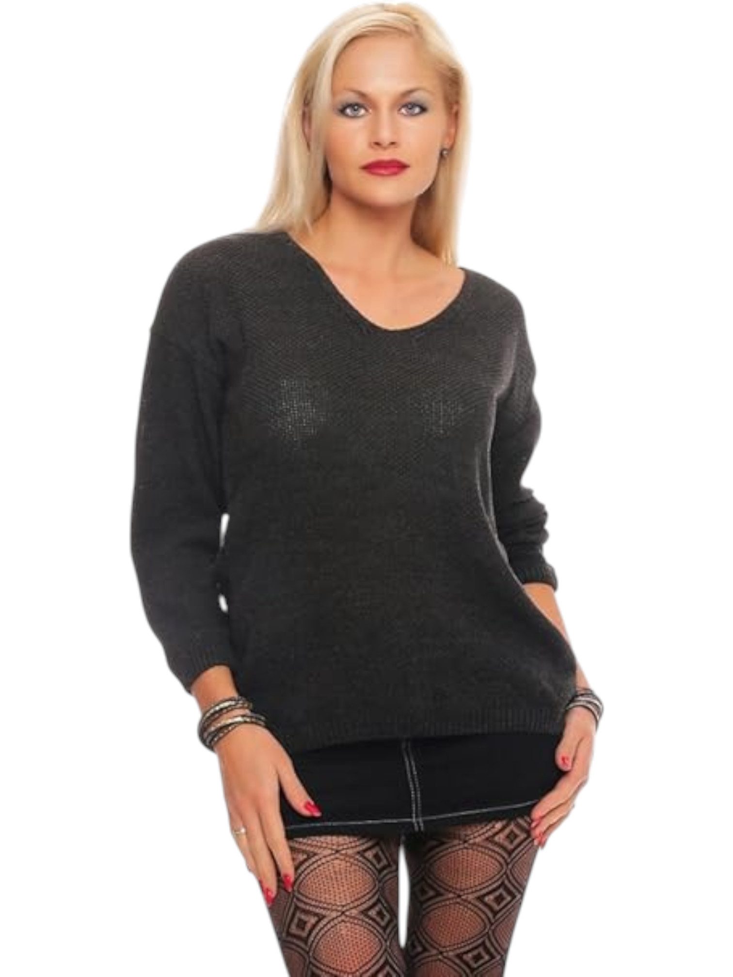 V-Ausschnitt-Pullover Damen Strick Pullover Sweatshirt Pulli 3011