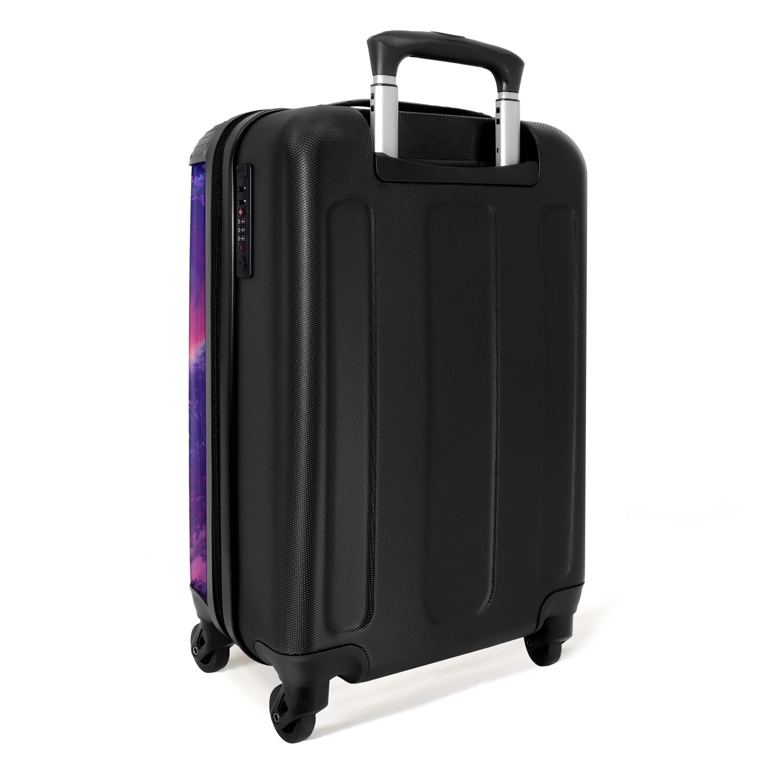NoBoringSuitcases.com© Kinderkoffer Lila Einhorn in magischer Umgebung 55x35x20cm, 4 Rollen, Handgepäck-Koffer, Kinderkoffer, Reisekoffer Mädchen
