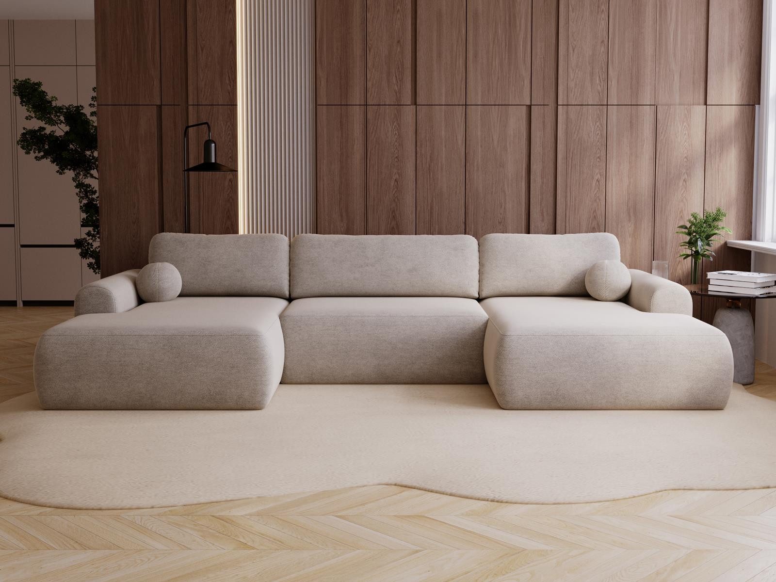 Compleo Ecksofa U-form, Wohnlandschaft Bouclé, komfortables Sofa AURA, Luxus, minimalistisches Sofa