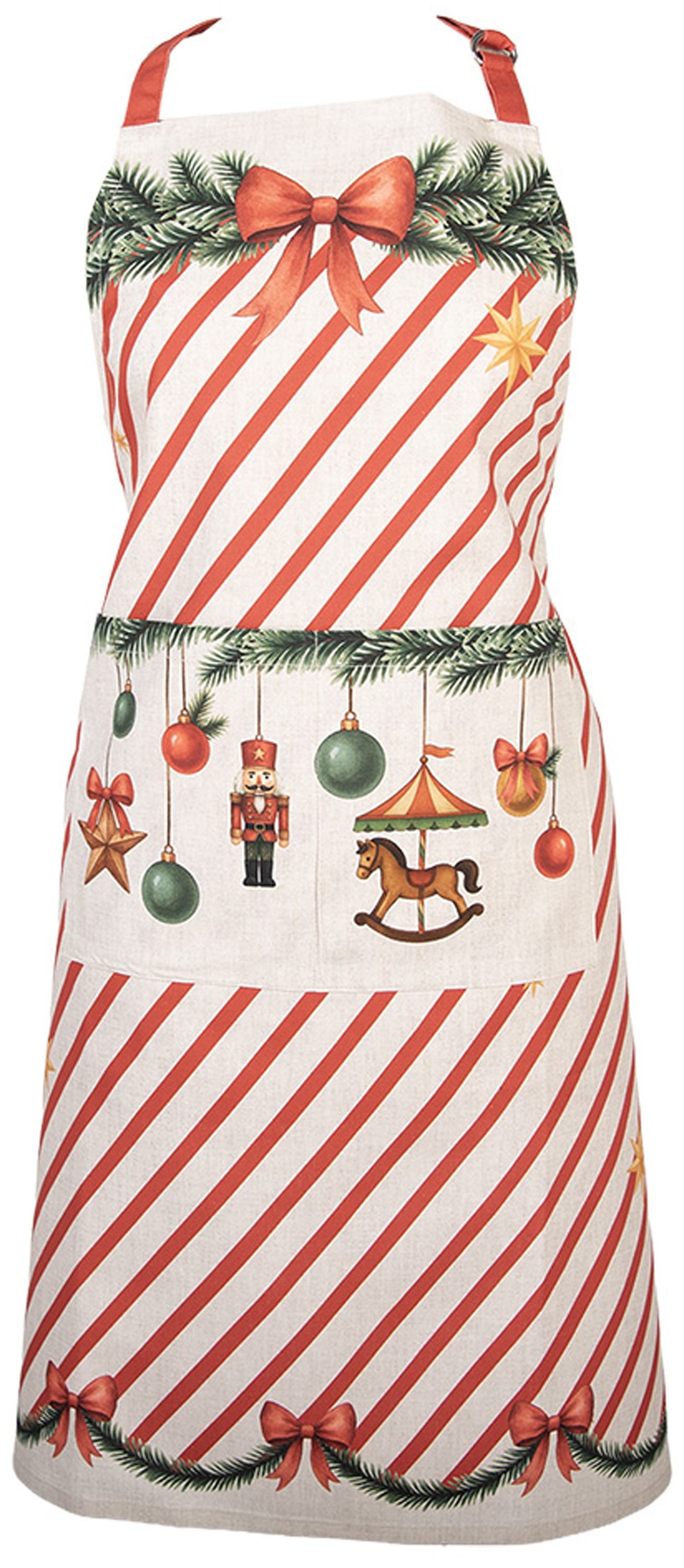 Clayre & Eef Kochschürze Christmas Carousel Dream, (1-tlg., 1-teilig), Küchenschürze Nackenband aufgesetzte Tasche ca.70x85cm Baumwolle