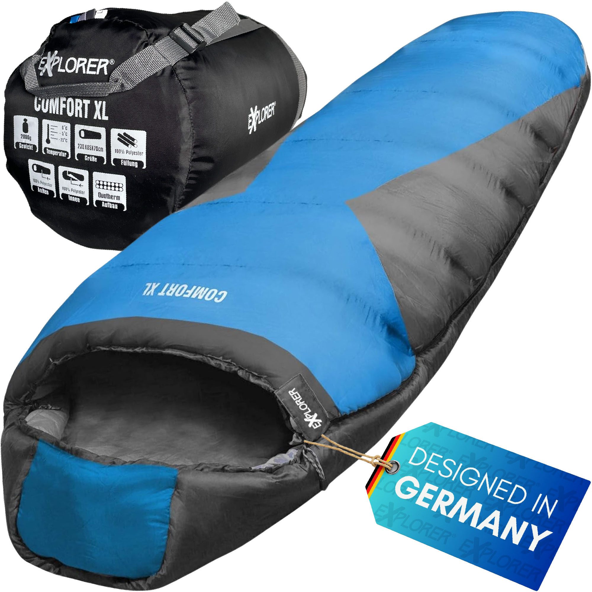 EXPLORER Mumienschlafsack COMFORT Camping Schlafsack 230x85x70cm Outdoor ex günstig online kaufen