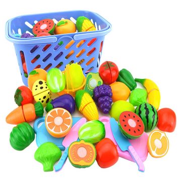 Cbei Spiellebensmittel Zubehör für die Spielküche, Kinderküche Schneidespielzeug 27 st., (Obst- und Gemüse Sortiment im Korb Gartengemüse, 27-tlg., Lebensmittel zum Schneiden), aus ABS-Kunststoff, der ungiftig, langlebig und farbenfroh