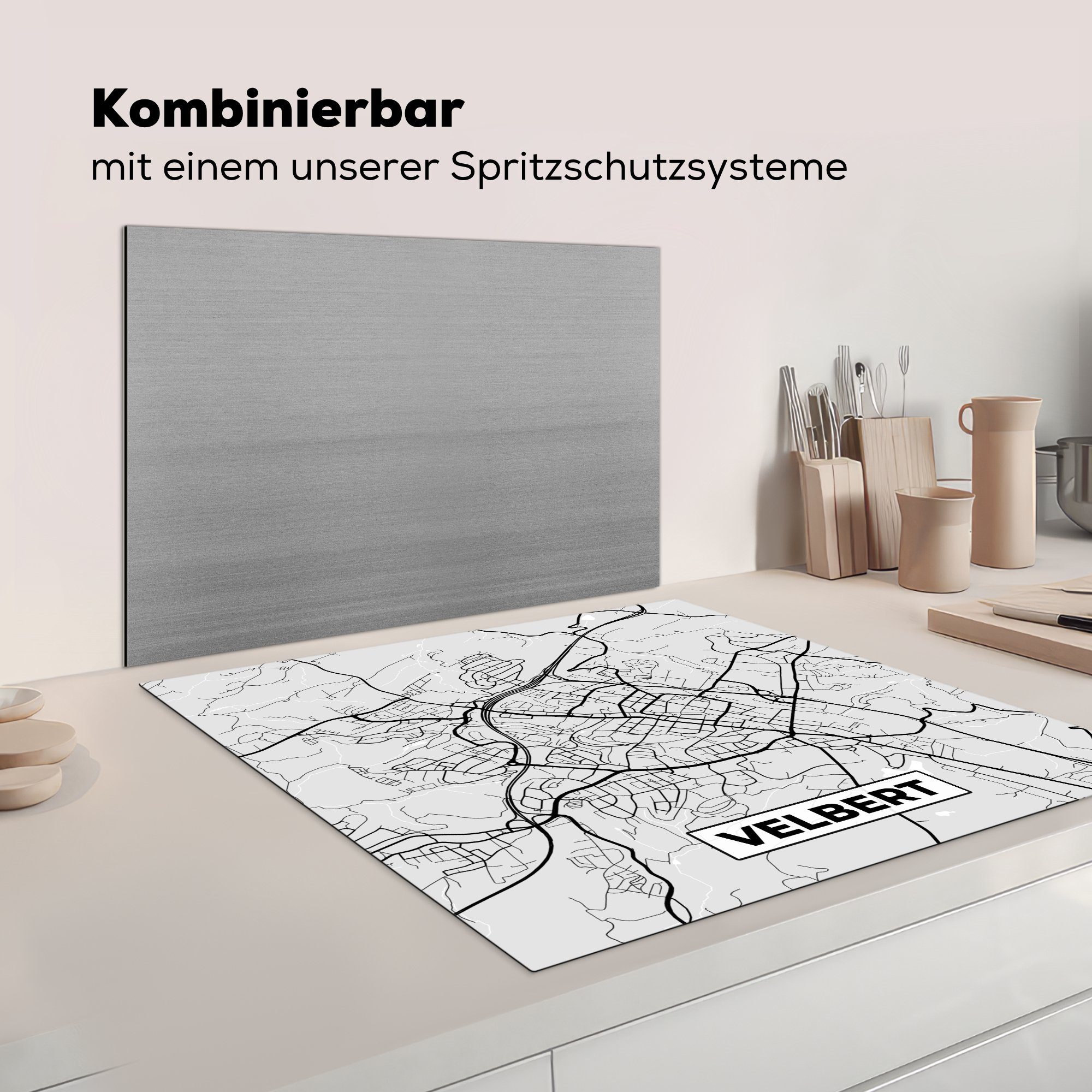 Velbert 78x78 MuchoWow Deutschland Stadtplan, cm, - Vinyl, - - tlg), Ceranfeldabdeckung, Herdblende-/Abdeckplatte küche Arbeitsplatte für (1 Karte