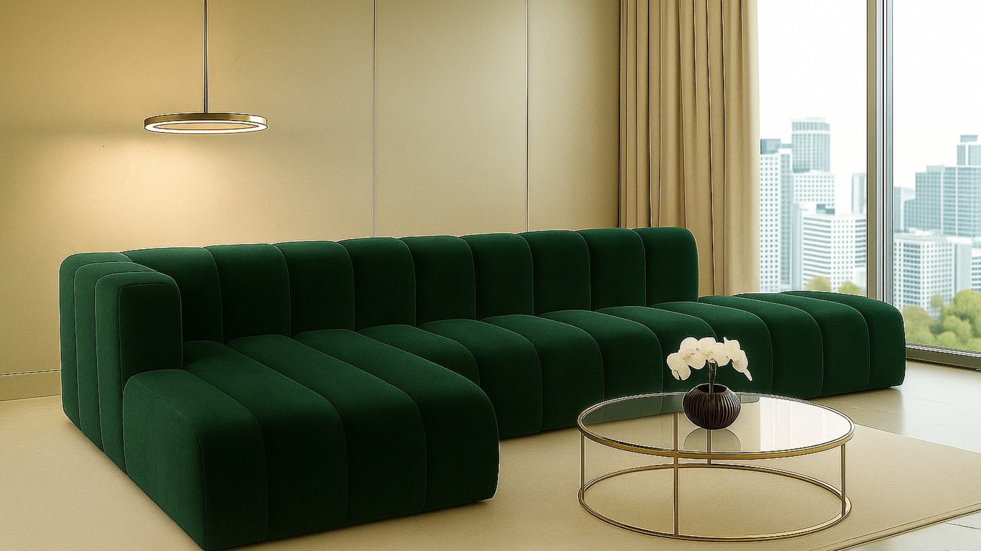 Kaiser Möbel Ecksofa luxuriöses modulares Premium-Sofa im Veloursstoff GRAND L mit Hocker, Ecksofa + Hocker, Modulares L-Ecksofa,freistehender Hocker,Premium-Velours Salvador