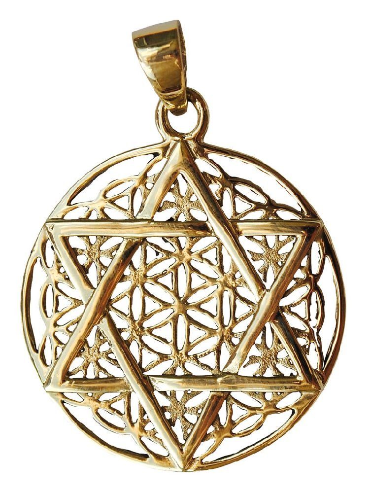 Kettenanhänger Anhänger "Blume des Lebens mit Hexagram" Messing