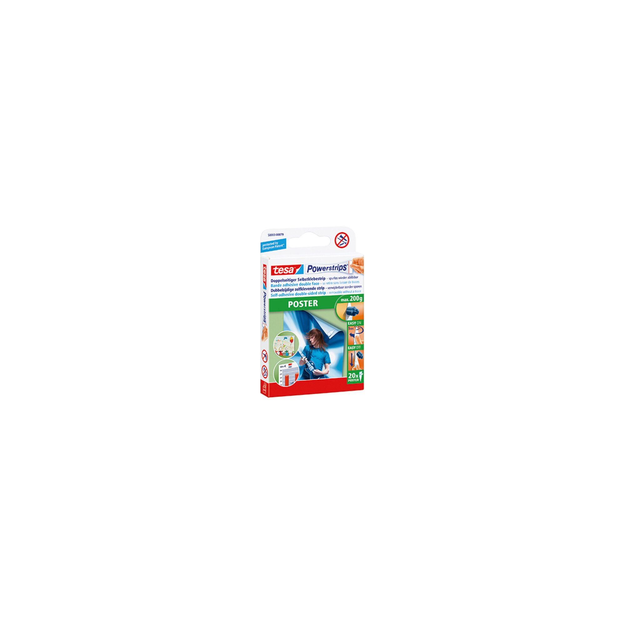 tesa Klebestreifen tesa Klebestücke Powerstrips Poster 58003-0079 14,5x33mm ws 20 St./Pac