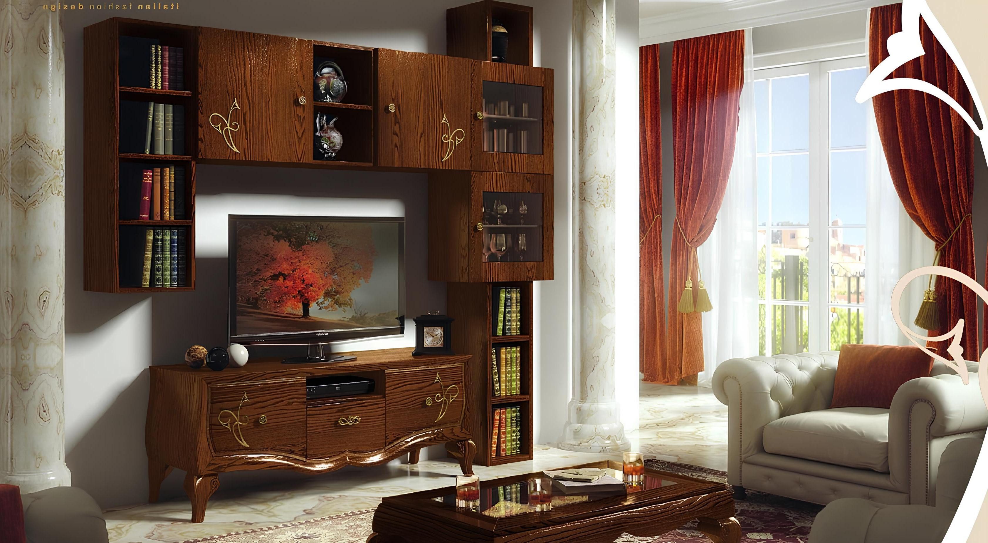 Xlmoebel Wohnwand Klassischer Vitrinenschrank mit TV-Ständer aus Holz in modernem Design, (Garnitur Wohnwand), Hergestellt in Europa