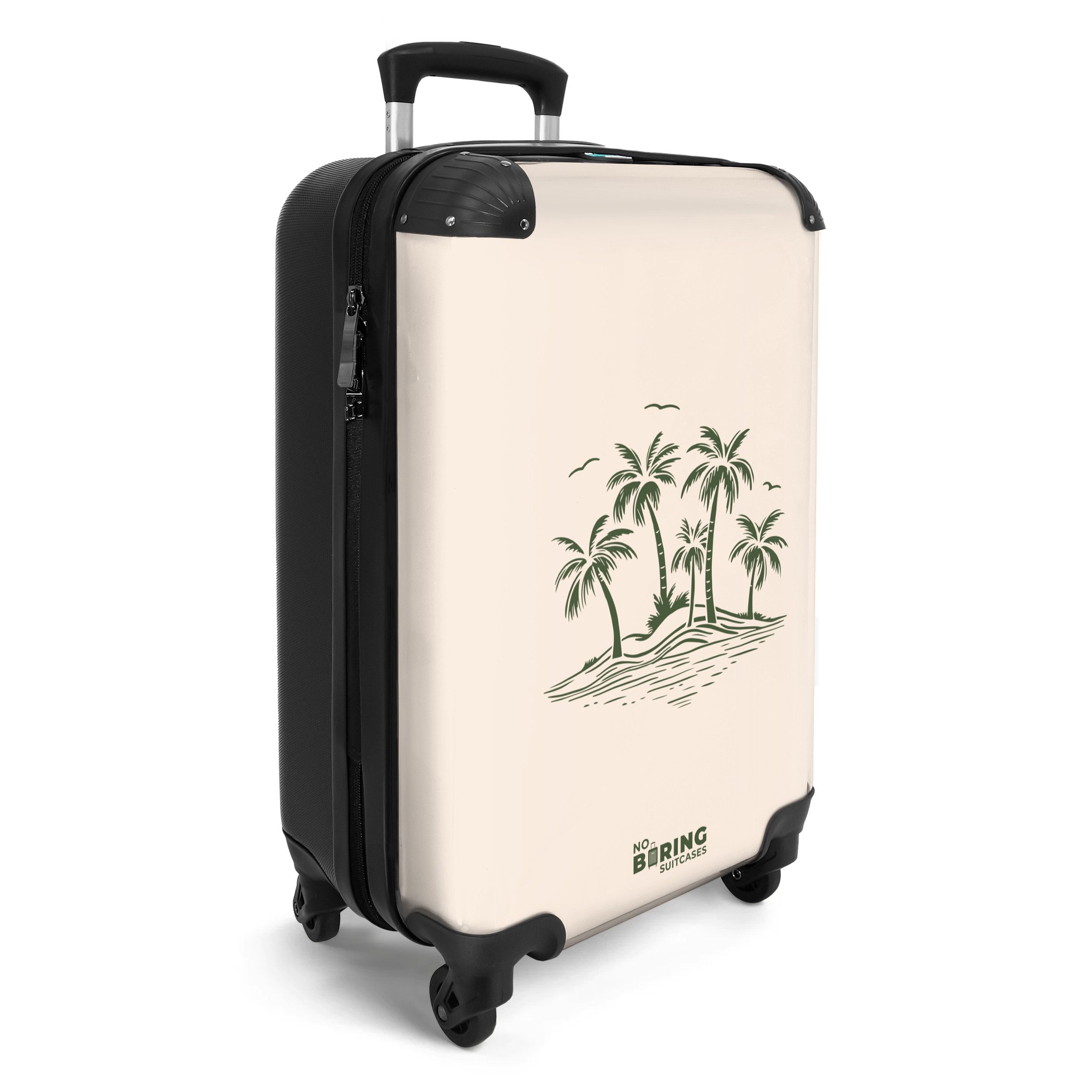 NoBoringSuitcases.com© Hartschalen-Trolley Beige mit grünen Palmen günstig online kaufen