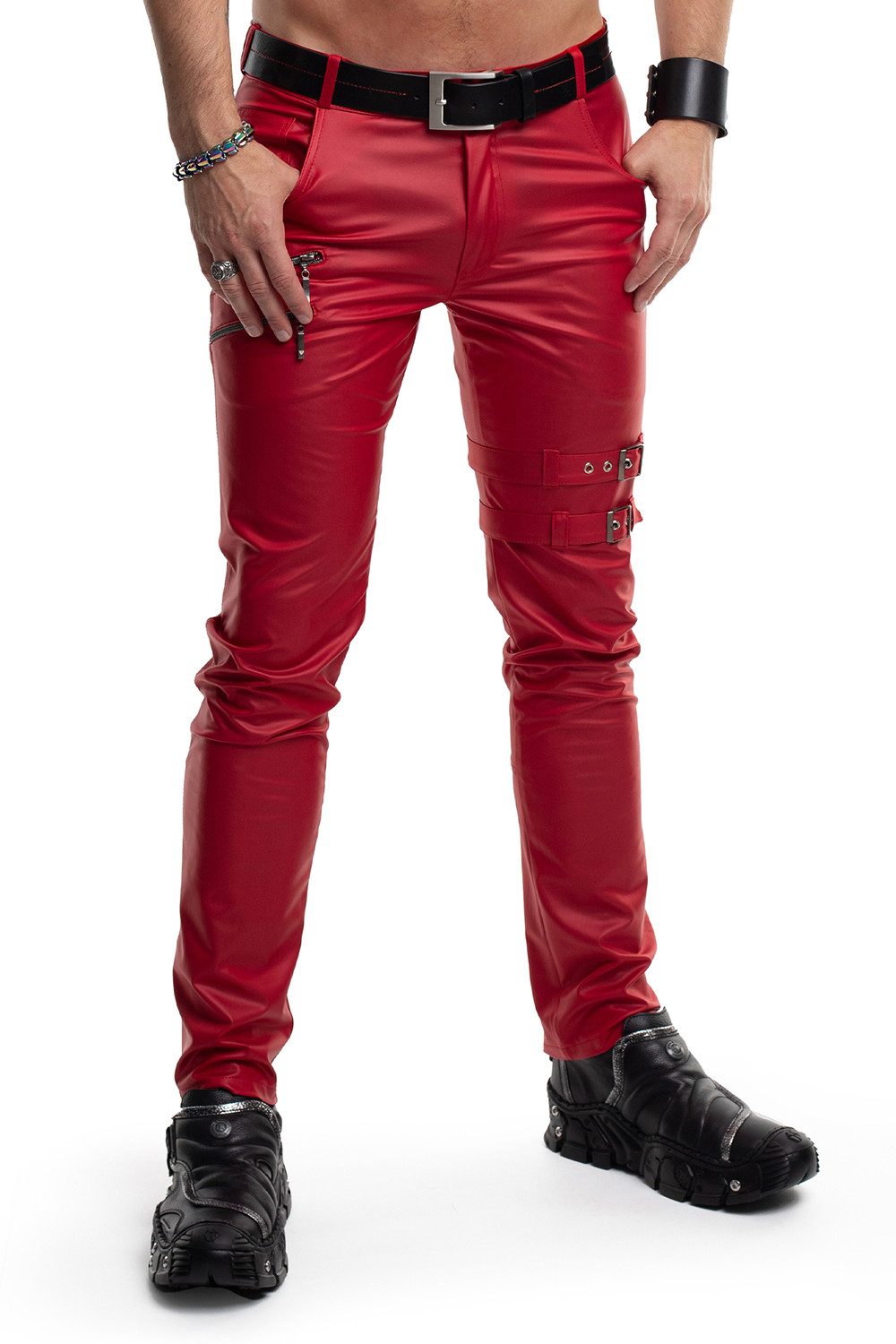 Regnes Fetish Planet Lederimitathose Herren-Hose in rot - XL