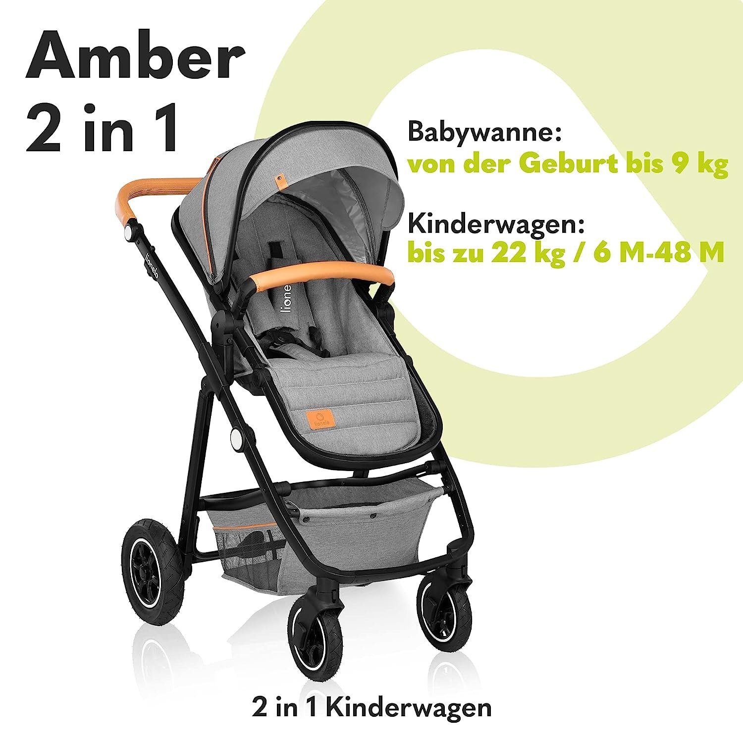 lionelo Kombi-Kinderwagen Amber, Grau 2in1 Tasche Schutzüberzug Regenschutz Moskitonetz
