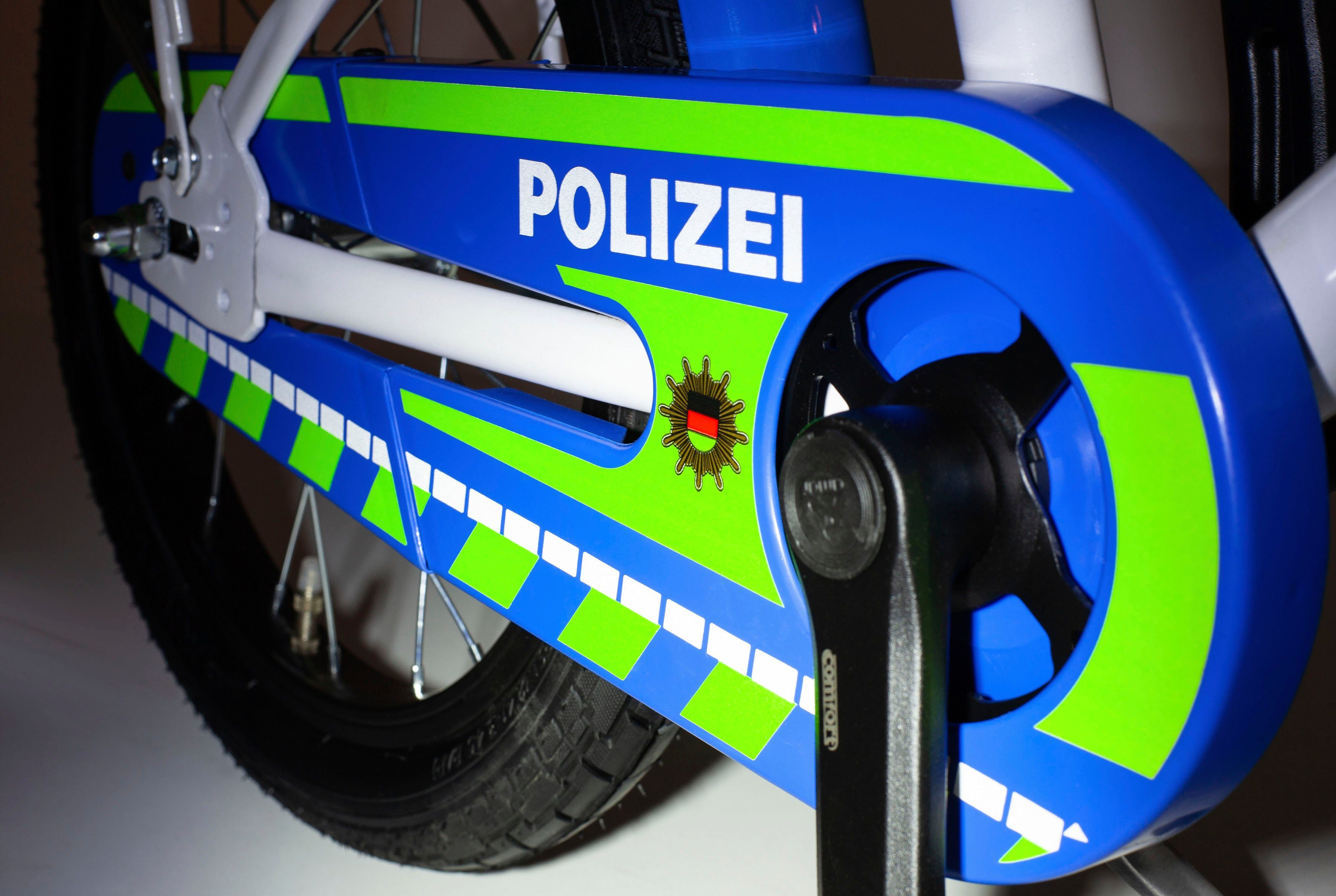 Bachtenkirch Kinderfahrrad 14" Kinderfahrrad "POLIZEI" kristall-weiß/blau/neon, 1 Gang, ohne Schaltung