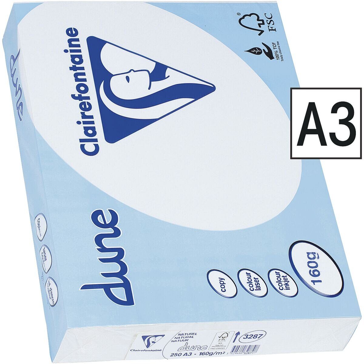 CLAIREFONTAINE Druckerpapier dune, Format DIN A3, 160 g/m², creme, 250 Blatt