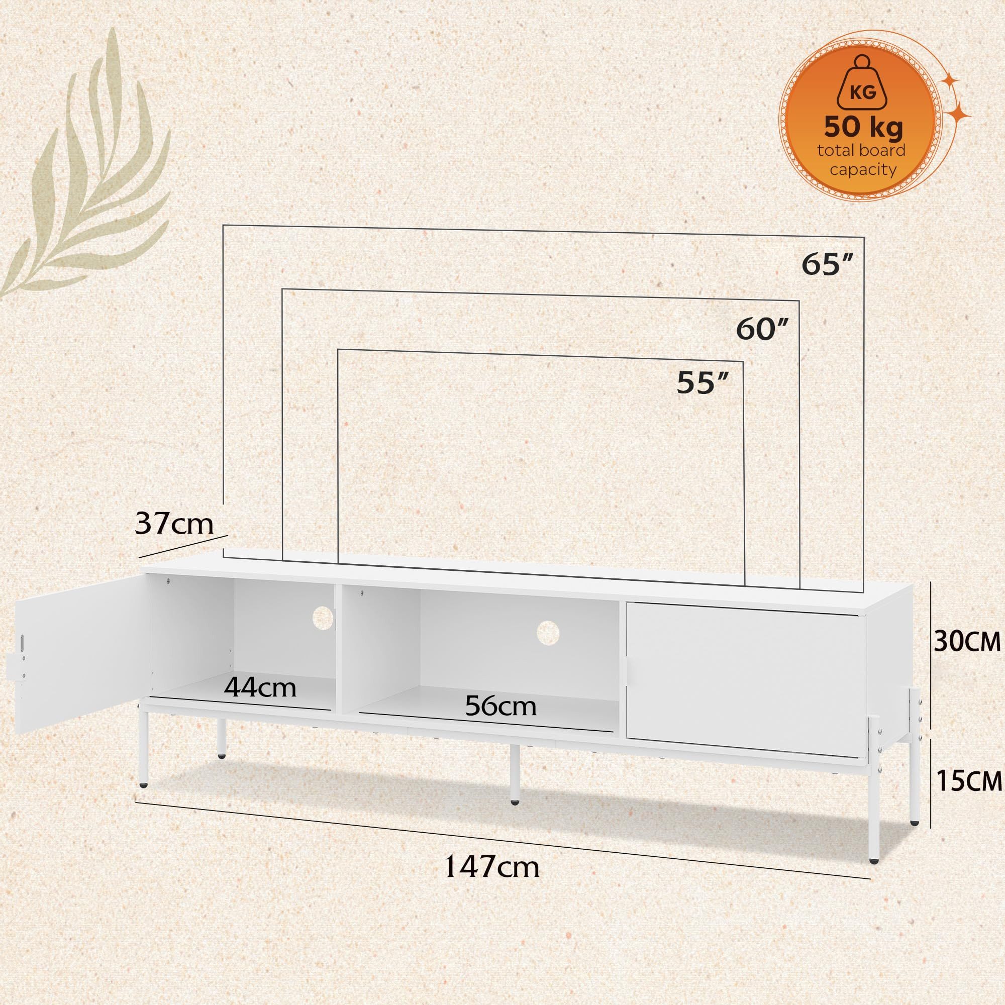 WLIVE Lowboard TV-Schrank für Fernseher bis zu 65 Zoll, 147 x 37 x 43 cm (TV Board mit Offenen Stauraum), Lange 147 cm Fernsehtisch für Wohnzimmer, Industrie-Design
