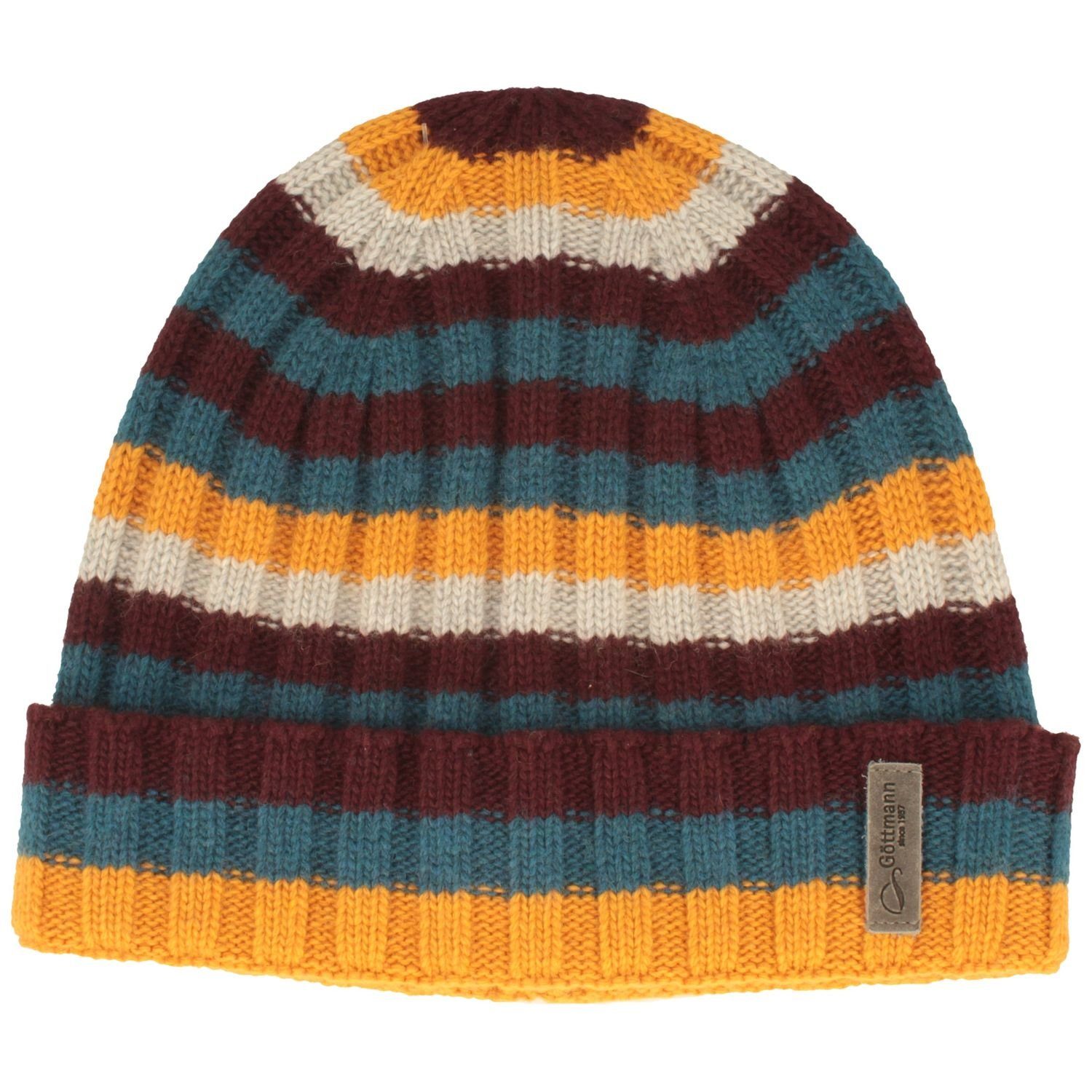 Göttmann Strickmütze aus Woll-Kaschmir Mix mit Umschlag & Streifen