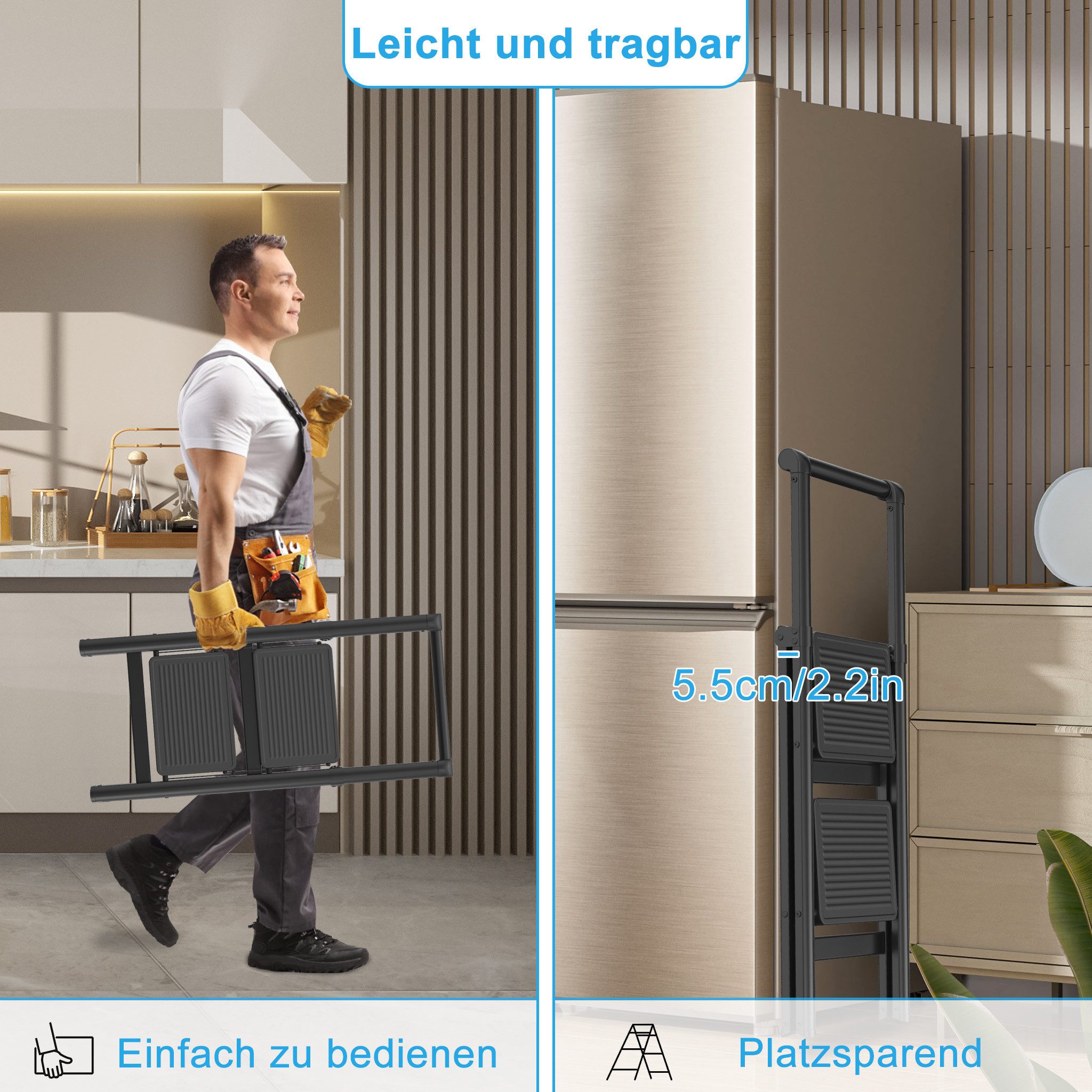 FIVMEN Trittleiter Klappleiter mit Handlauf Haushaltsleiter Multifunktionale – Bild 4 von 5