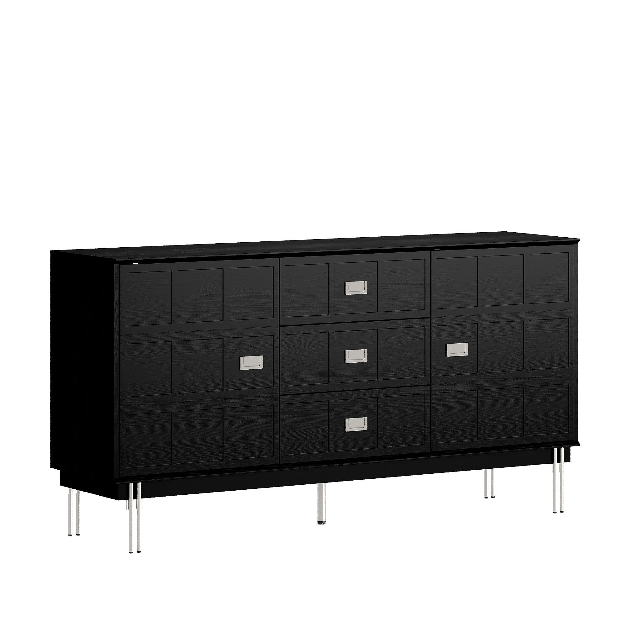 FUFU&GAGA Sideboard mit 2 Türen und 3 Schubladen, schwarze Holzmaserung-Obe günstig online kaufen