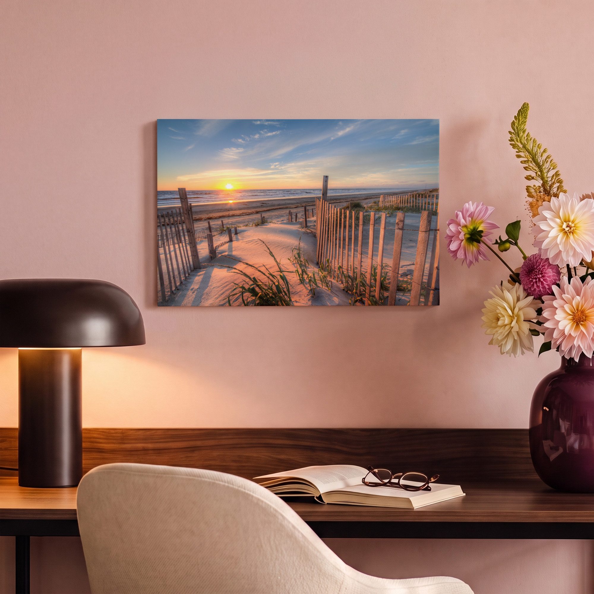 OneMillionCanvasses® Leinwandbild Strand - Meer - Düne - Sonnenuntergang - Landschaft, Fotodruck (1 St), Leinwand Canvas Wandbild, Wanddekoration 20x30 cm – Bild 4 von 5