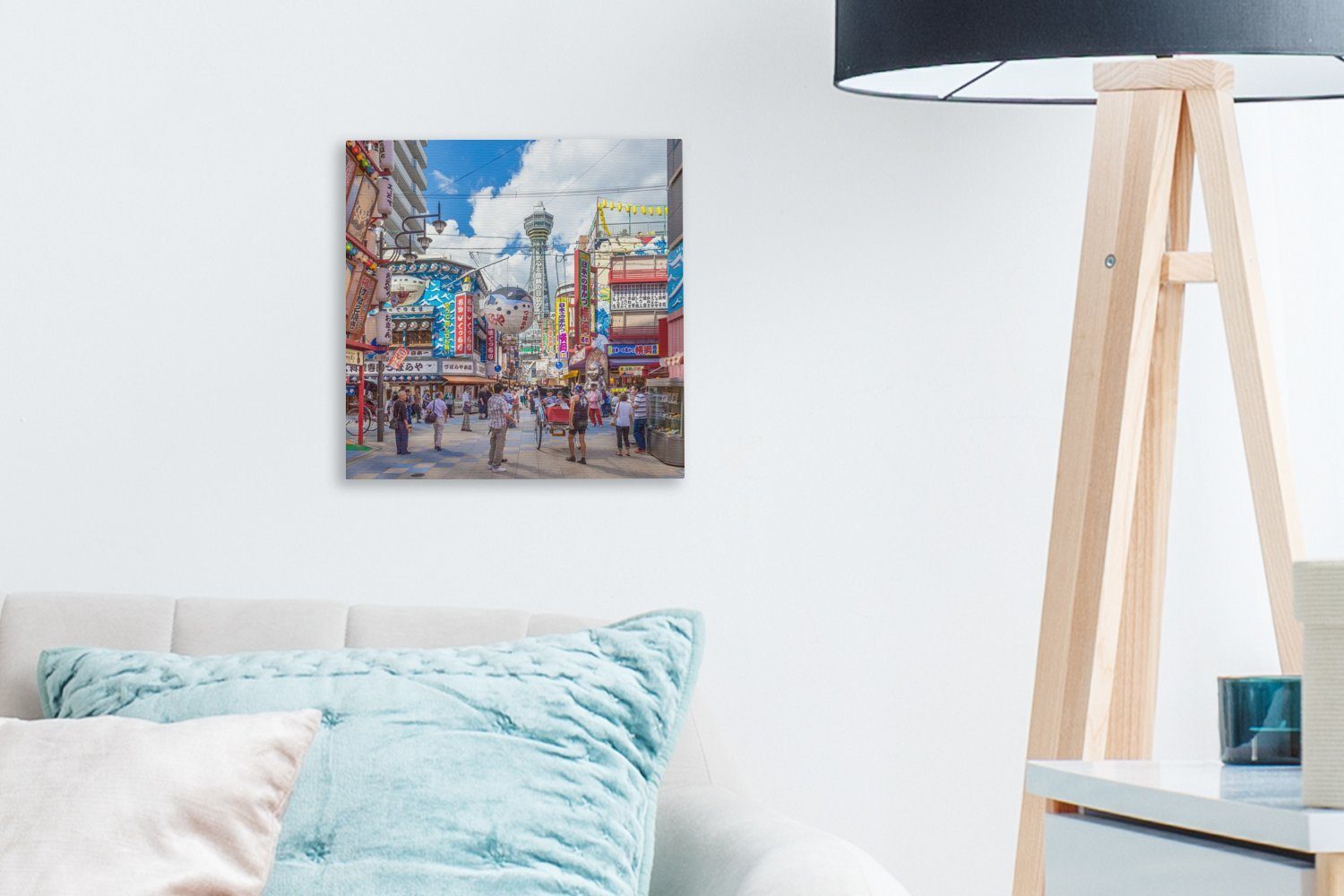 Straßen japanischen Tsutenkaku-Turm für in Wohnzimmer (1 Leinwandbild Der St), Osaka, Leinwand der OneMillionCanvasses® inmitten Bilder Schlafzimmer