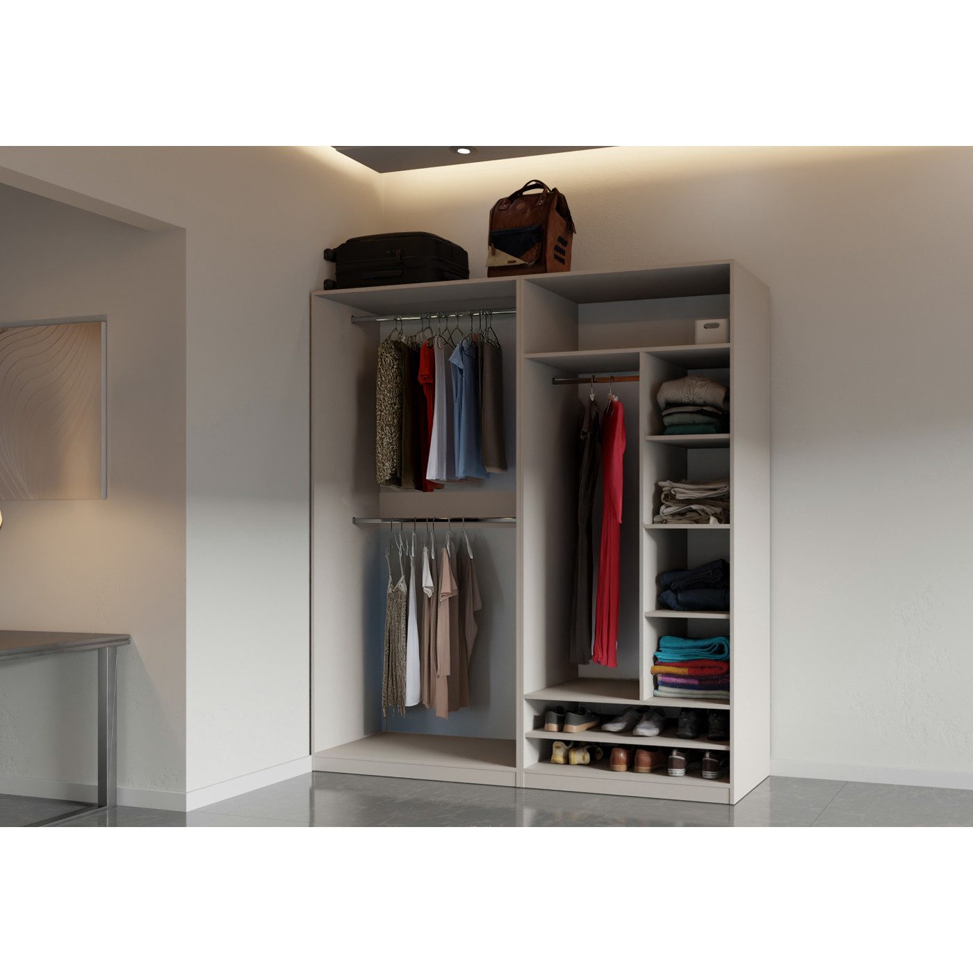 Marmex Möbel Kleiderschrank TRES 01 moderner offener Kleiderschrank mit Kleiderstangen ohne Schranktüren, Ankleidezimmer