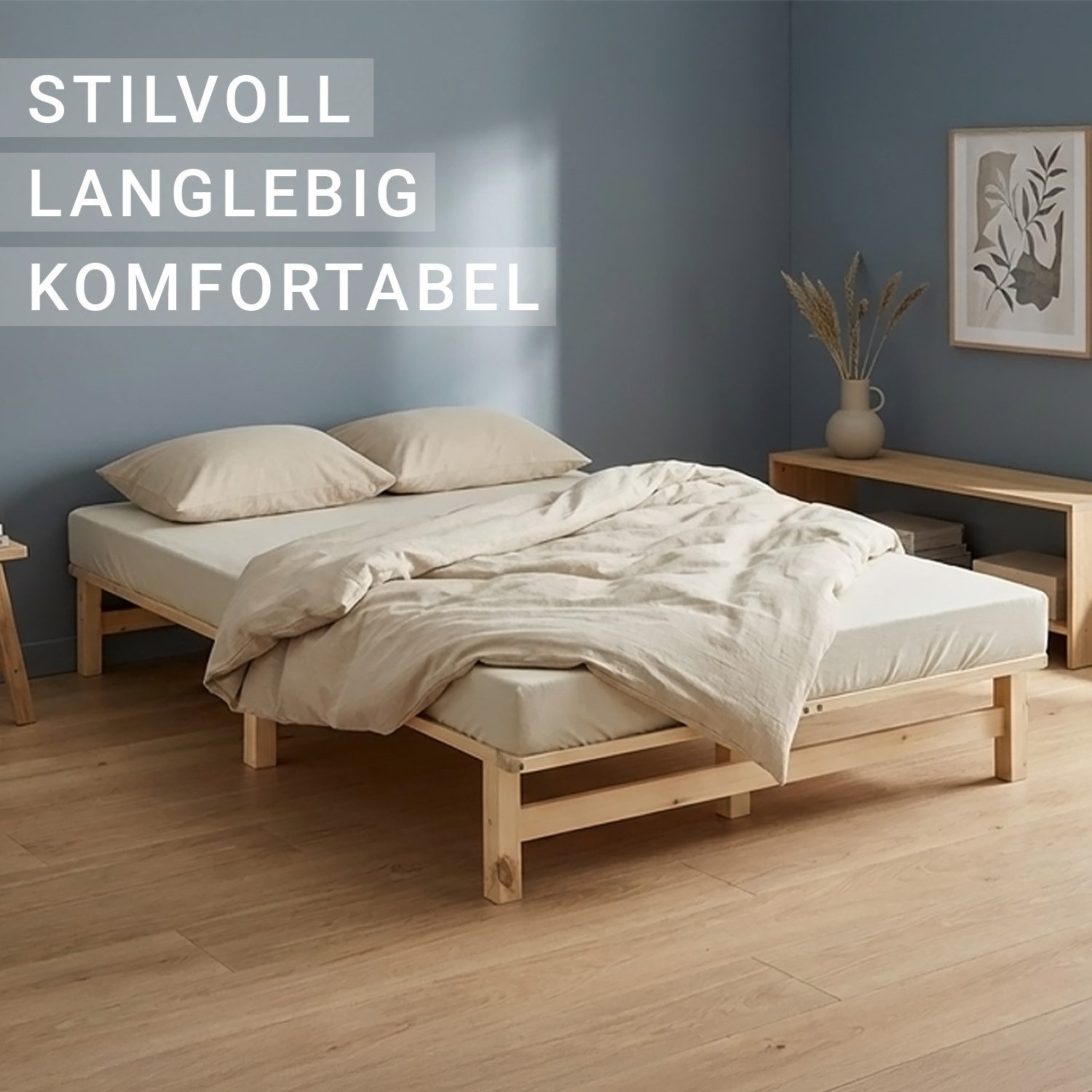 Homestyle4u Palettenbett Holzbett 90x200 120x200 100x200 140x200 Jugendbett Futonbett bodennah (Set, mit Lattenrost)