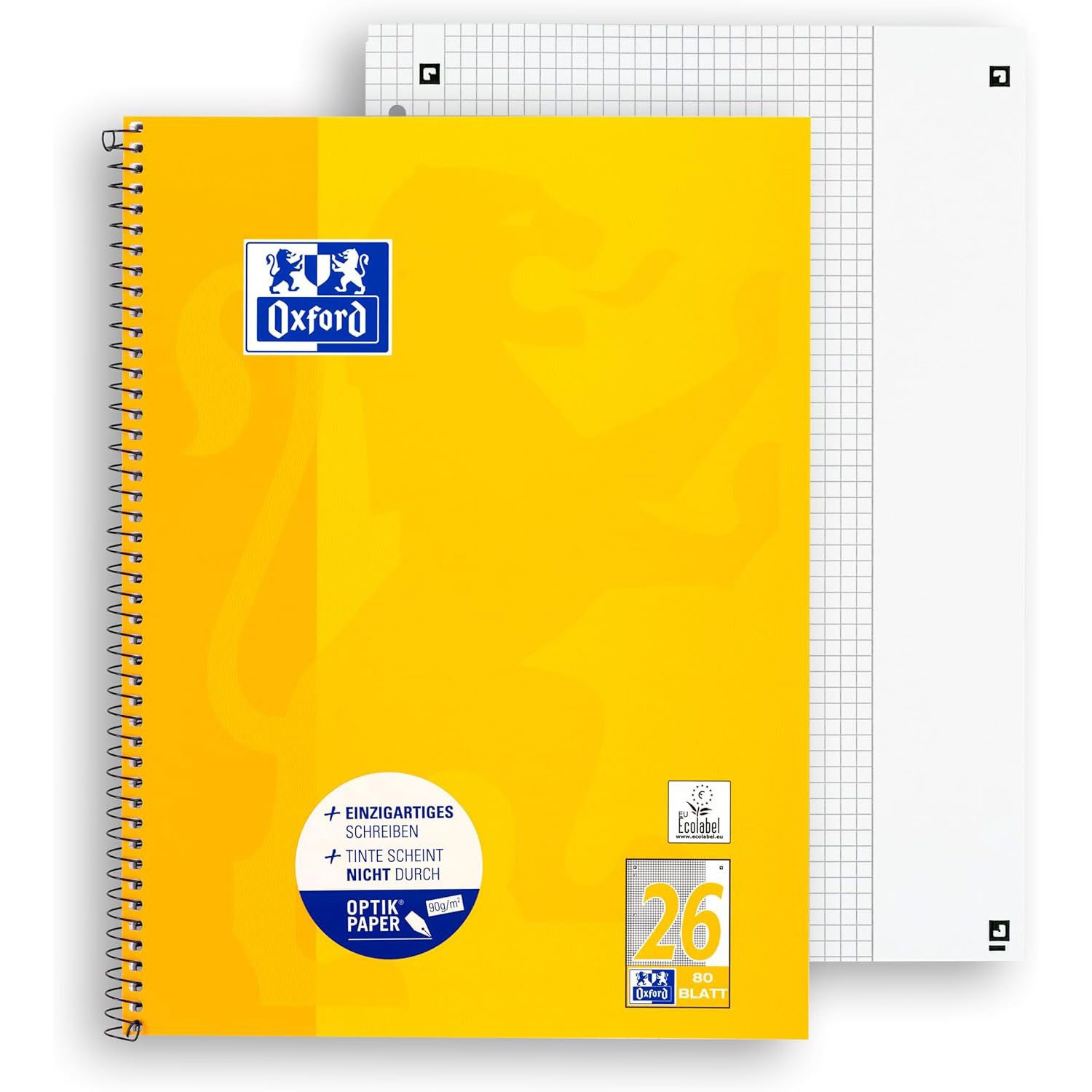 Collegeblock Oxford Collegeblock, DIN A4, kariert, 80 Blatt, Lineatur 26