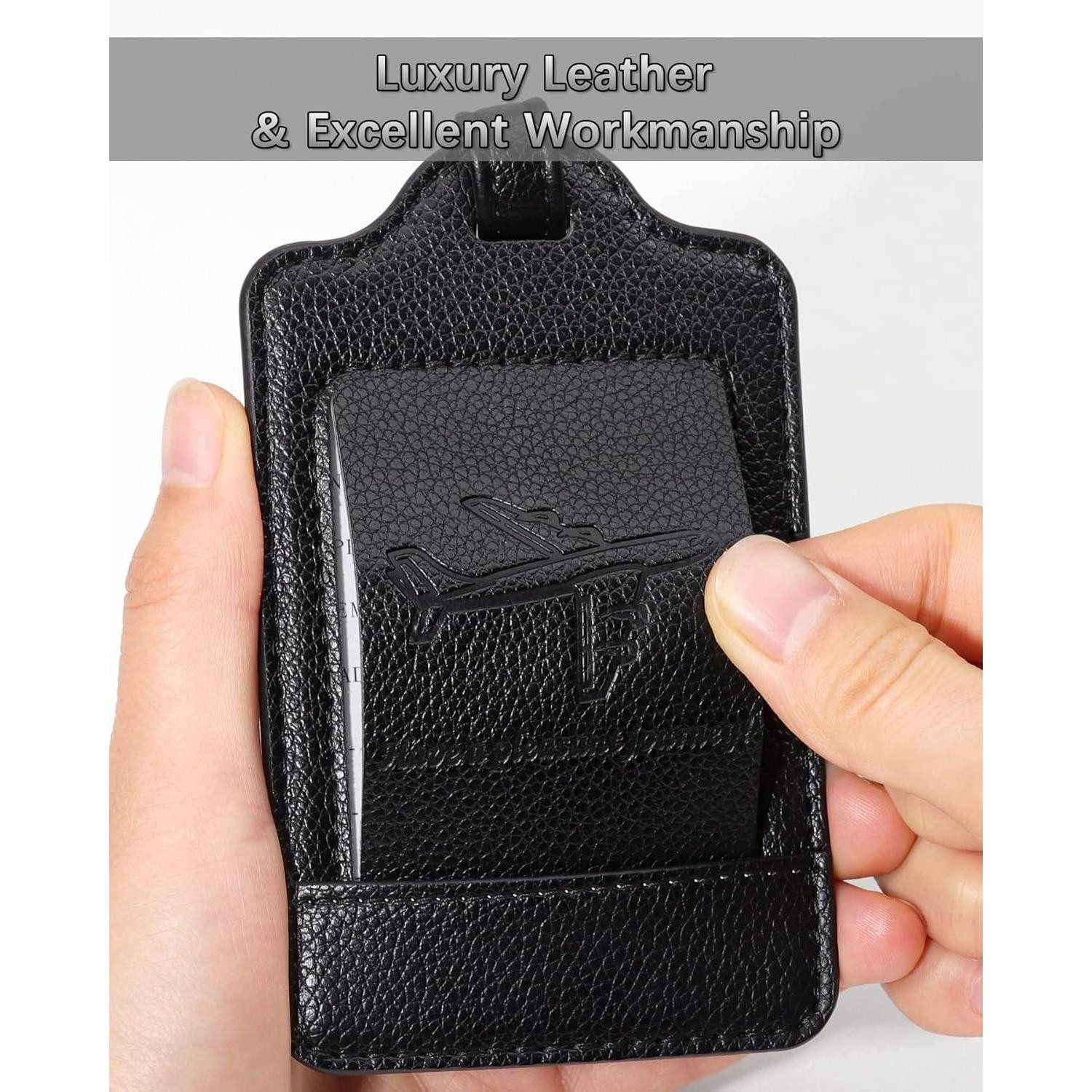 LuxusKollektion Gepäckanhänger 3er Set Kofferanhänger Schwarz PU Leder Adressschild Flugreise