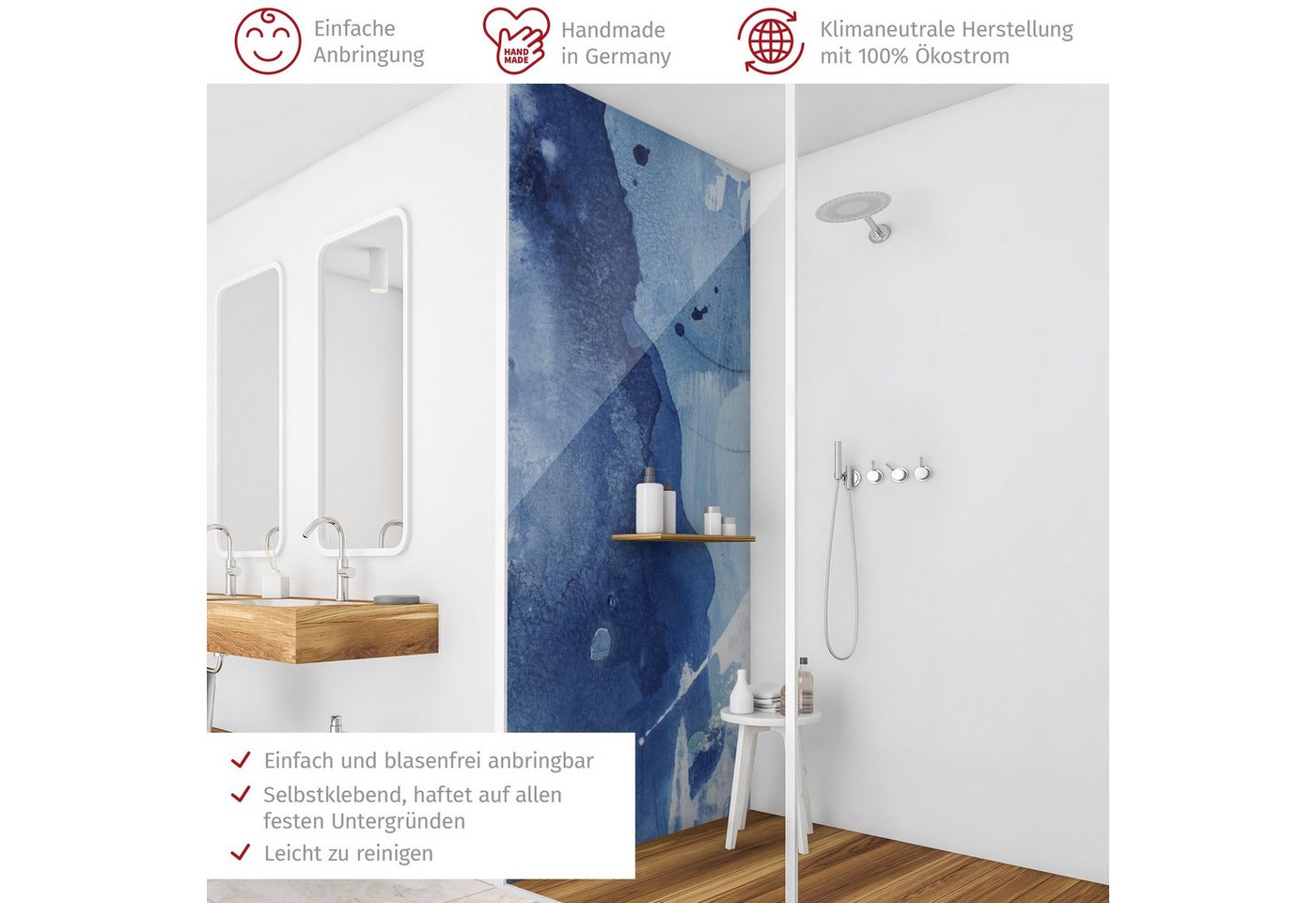Thumbnail - Bilderdepot24 Badrückwand Abstrakt blau Duschrückwand ohne Bohren Dusche Motiv, (1-tlg., Hart-Folie Smart matt 0,35 mm),...